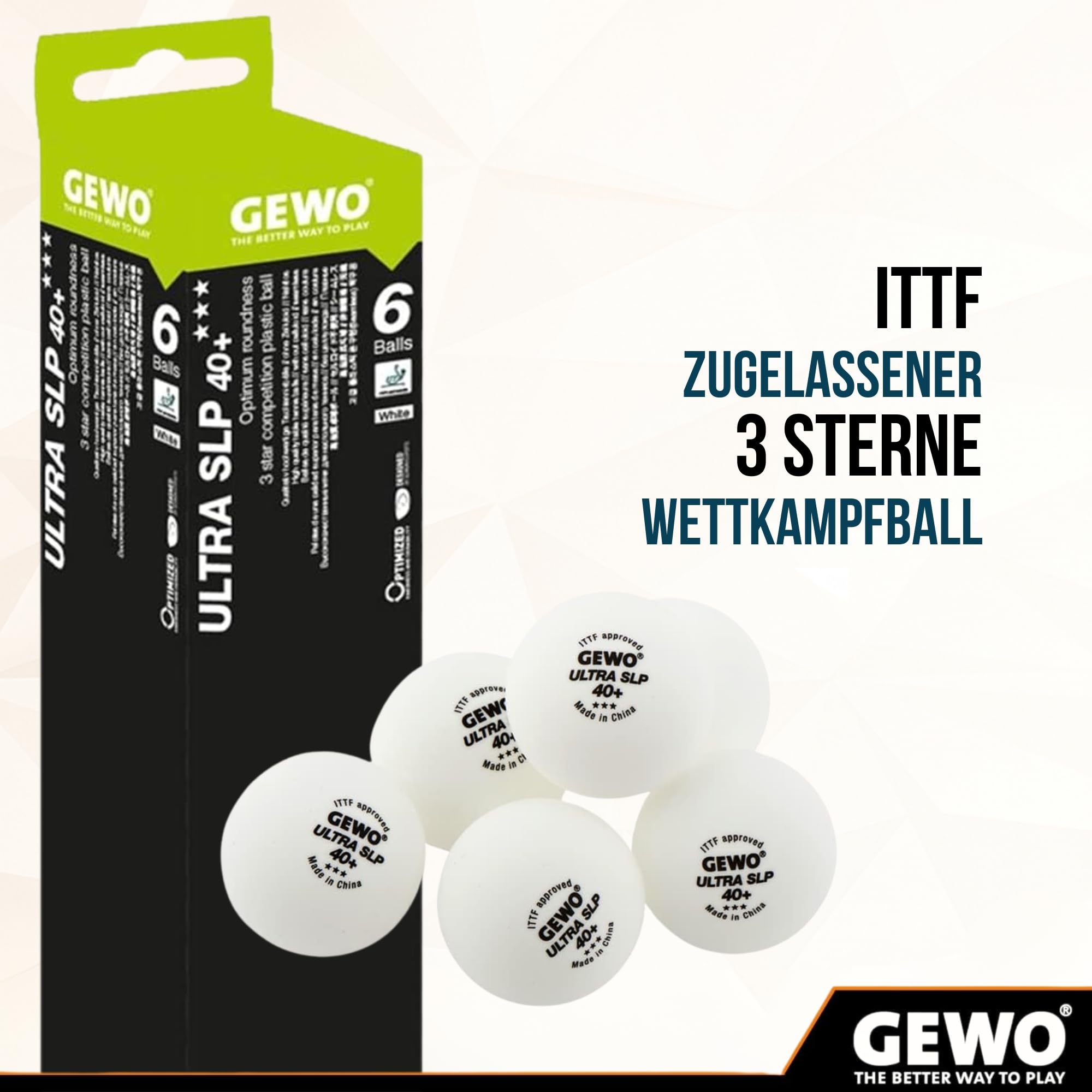 GEWO Ball Ultra SLP 6 szt. bez szwów/maksymalna okrągła piłka do tenisa stołowego, biała, 40
