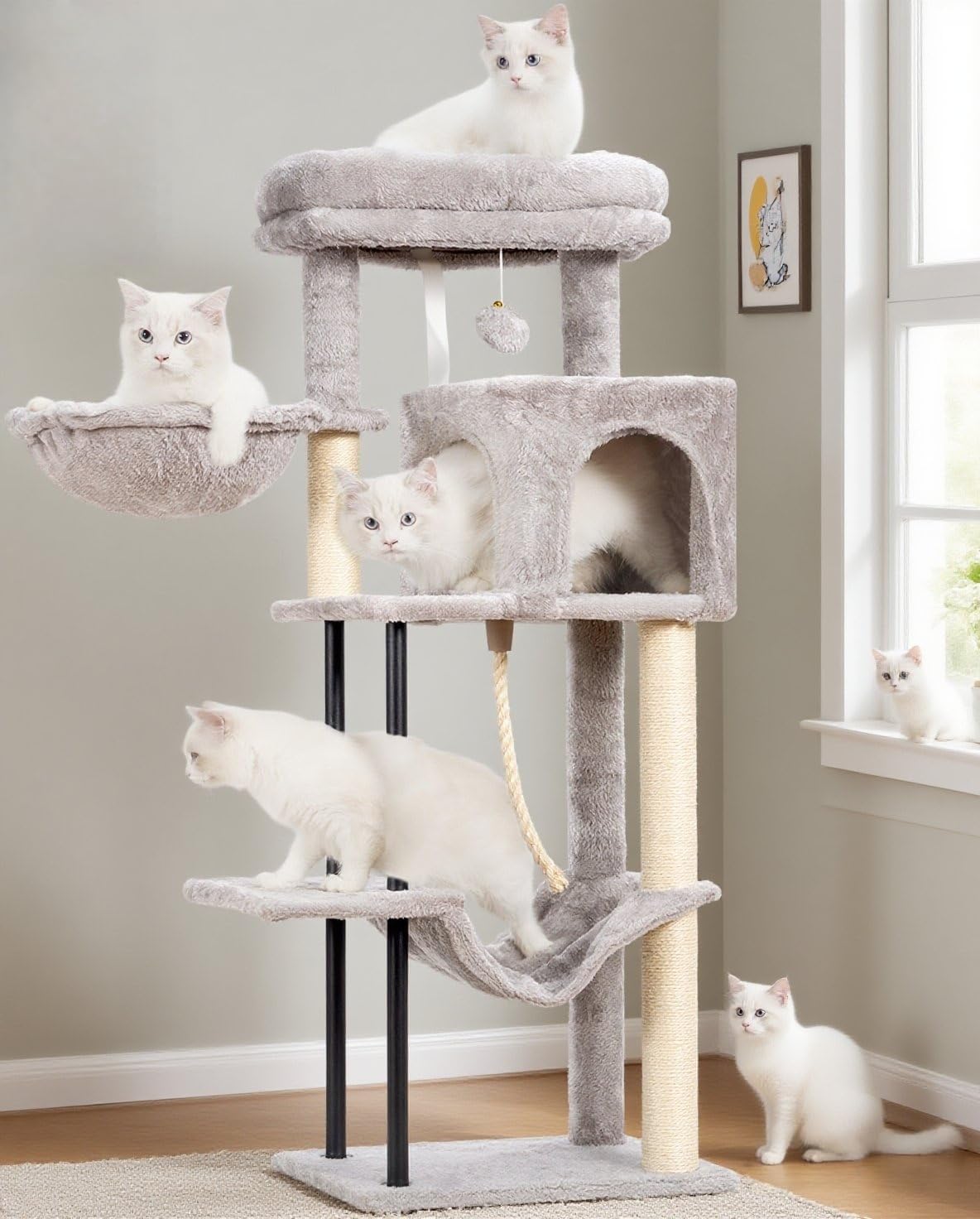 Cat Tree, Cat Tower for Indoor Cats, 43.3 inch Cat Tree Tower with Sturdy Steel Tube, Cat Hammock, Cat Condo for Small Cats and Kittens, Cat Scratching Post, Light Gray GCT004SW
