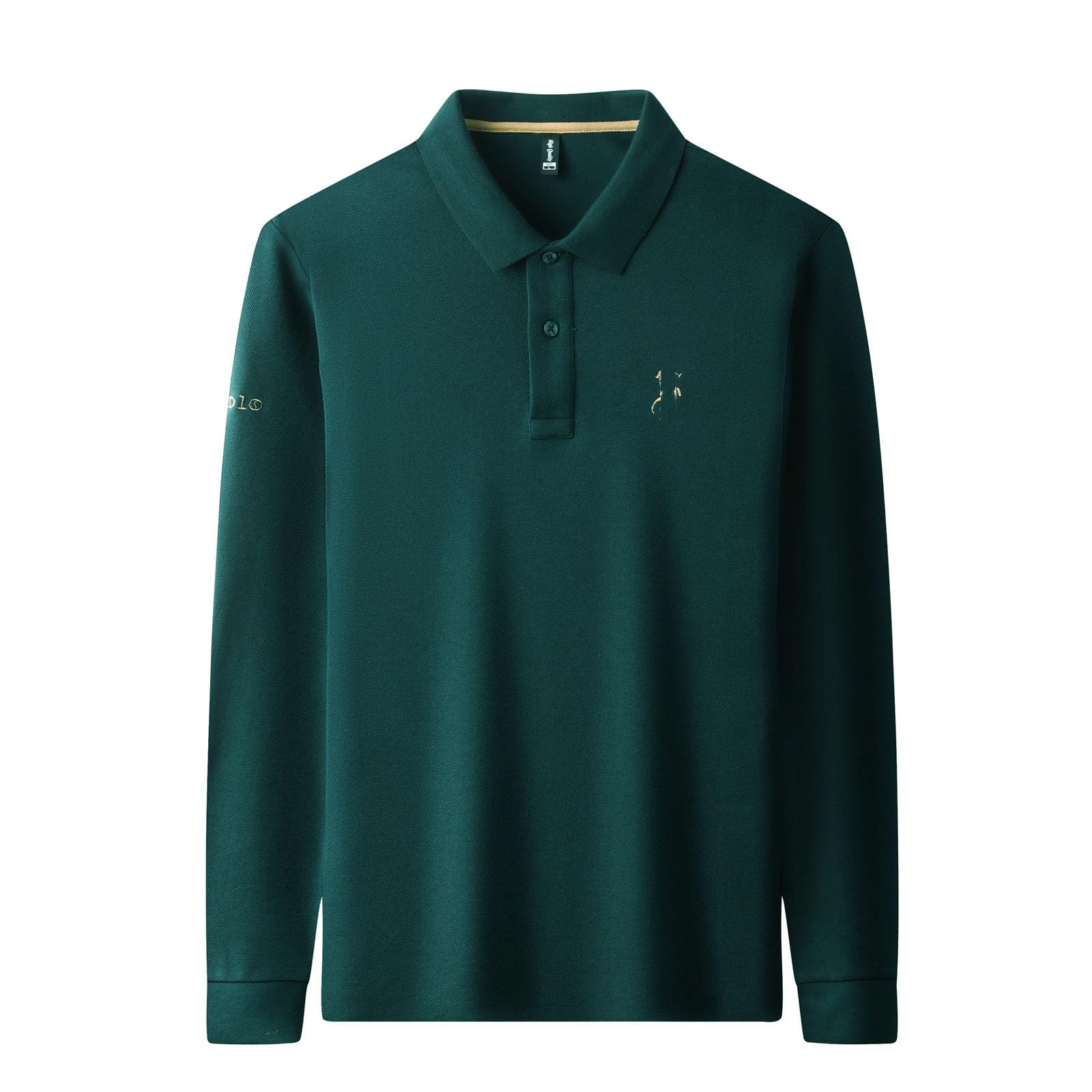 Herren-Poloshirt aus reiner Baumwolle, langärmelig, exquisite Stickerei, Golf, bequem, lässiges T-Shirt