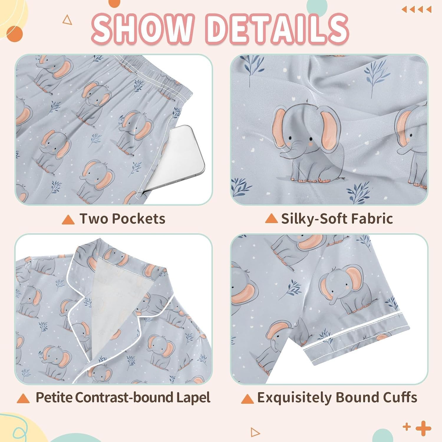 Cute Animals 2 Piece Satin Pajamas Set Casual Button Down Silk Sleepwear Summer Nightwear
