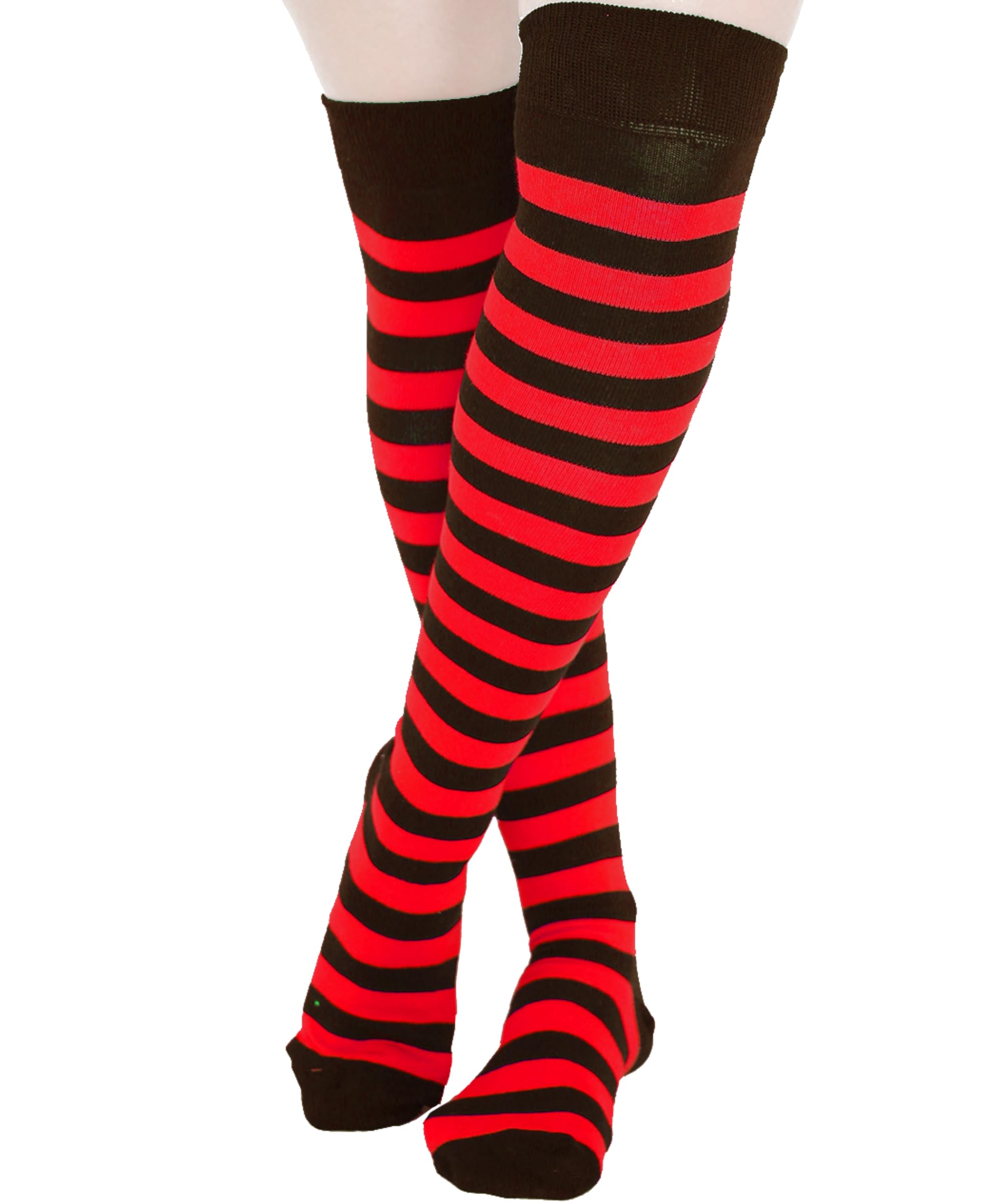 FNA FASHIONS® Over the Knee Socks – Thigh High Cotton Socks | Long, Soft & Stretchy Boot Socks for Women & Girls | Plain & Striped Knee High Stockings (Black & Red)