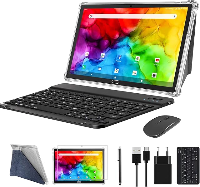 ZONKO Tablet 10 inch 2 in 1 4G Phone Tablet with Dual Sim Slot, 4GB+64GB Storage(Support 512GB Expand), Octa-Core Processor,13MP Camera, WiFi Android Tablet with Keyboard Mouse Stylus(Gray) 1