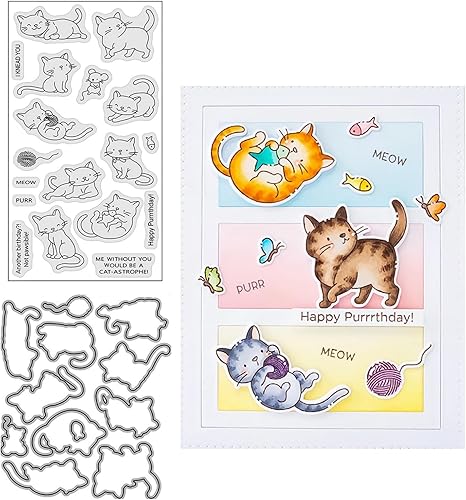 Juego de sellos y troqueles de Cat Meow para hacer tarjetas, sellos transparentes y troqueles de corte de metal para álbumes de recortes,