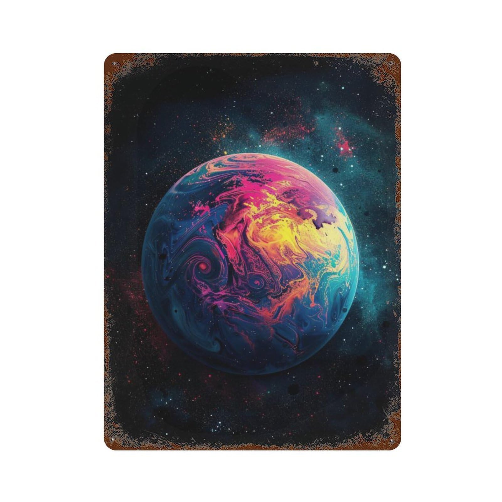 Garage Style Cosmic Color Swirl Sphere Rusty Metal Tin Sign 15.7"x11.8", Classic Wall Plaque for Bar And Workshop