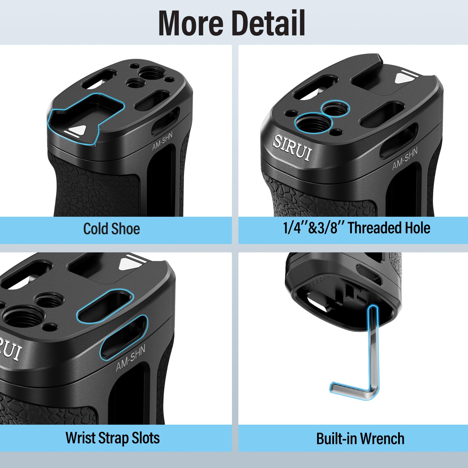 SIRUI Leggero Maniglia Laterale con NATO e 3/8"-16 Locating Pin per ARRI, leggera impugnatura con NATO Rail per Gabbia per Fotocamera, Regolabile in Alto e in Basso, per Mano Sinistra o Destra, AM-SHN