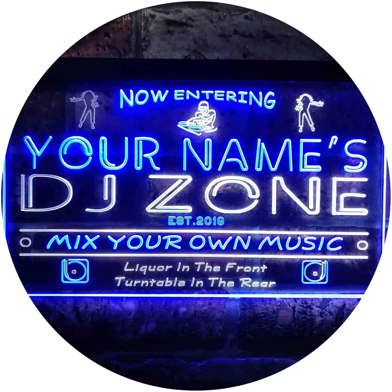 ADVPRO Personalized Your Name Est Year Theme DJ Zone Music Disco Bar Dual Color LED Neon Sign White & Blue 24" x 16" st6s64-qh1-tm-wb
