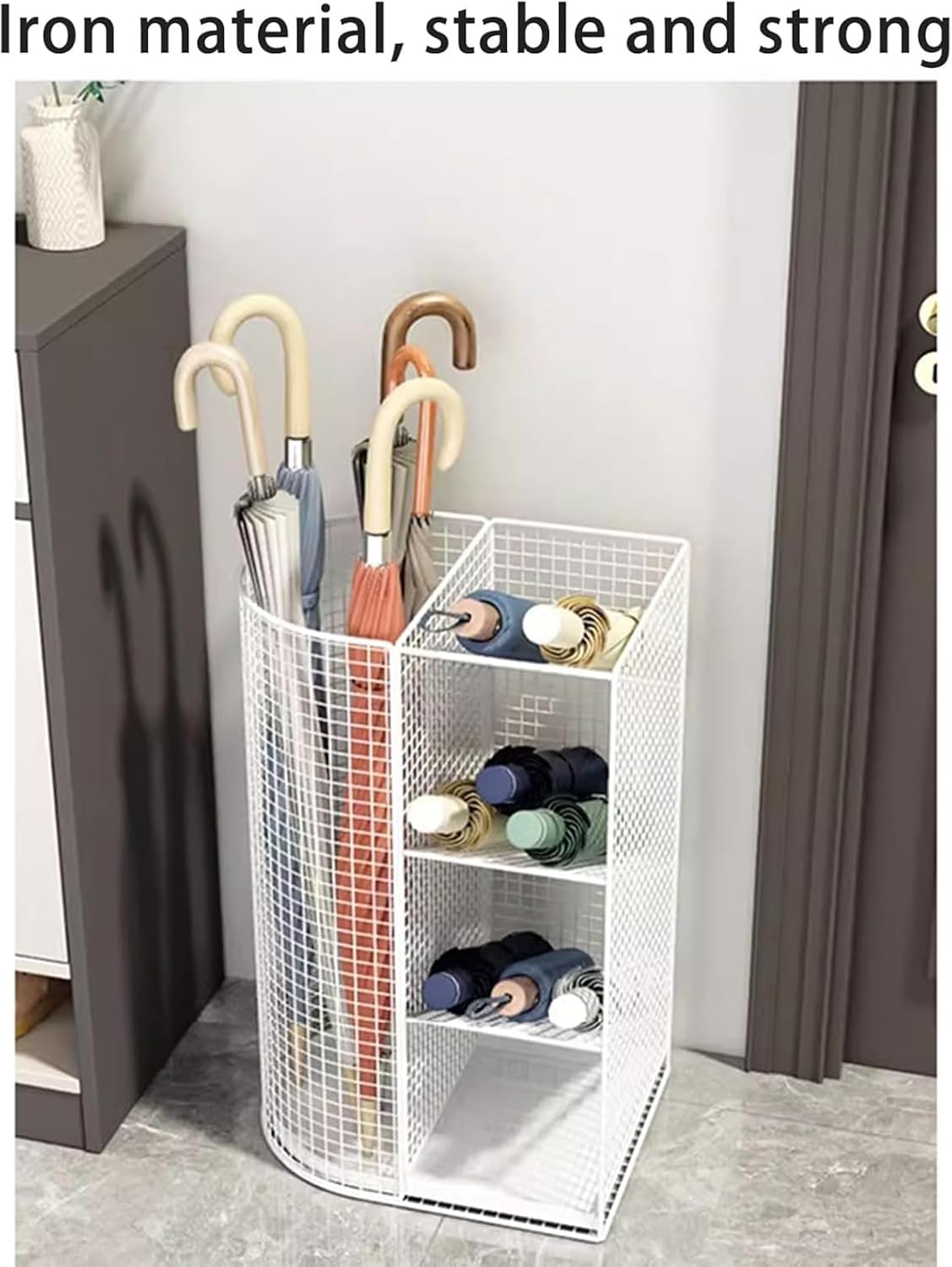 Commercial Metal Umbrella Holder Indoor Large-Capacity Umbrella Storage Shelf Umbrella Basket with Removable Drip Tray for Entryway Metal Entrance Umbrellas Organizer
