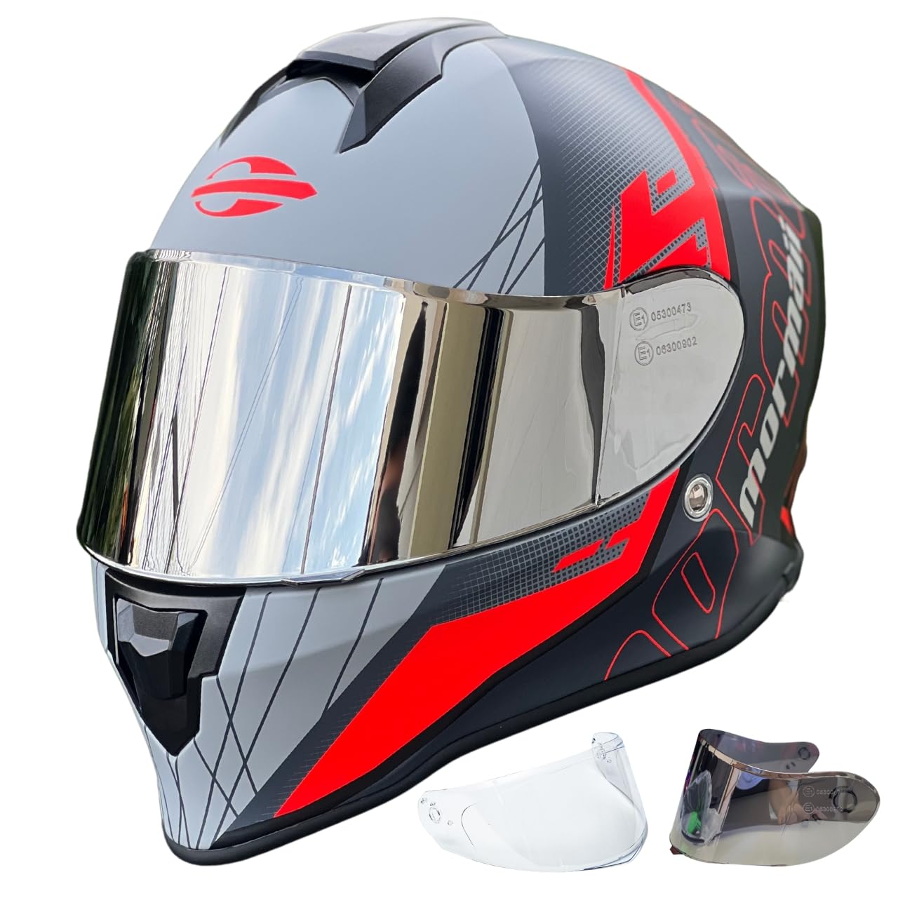 Capacete de Moto Masculino Feminino Mormaii Neon Red Fechado Viseira Espelhada +