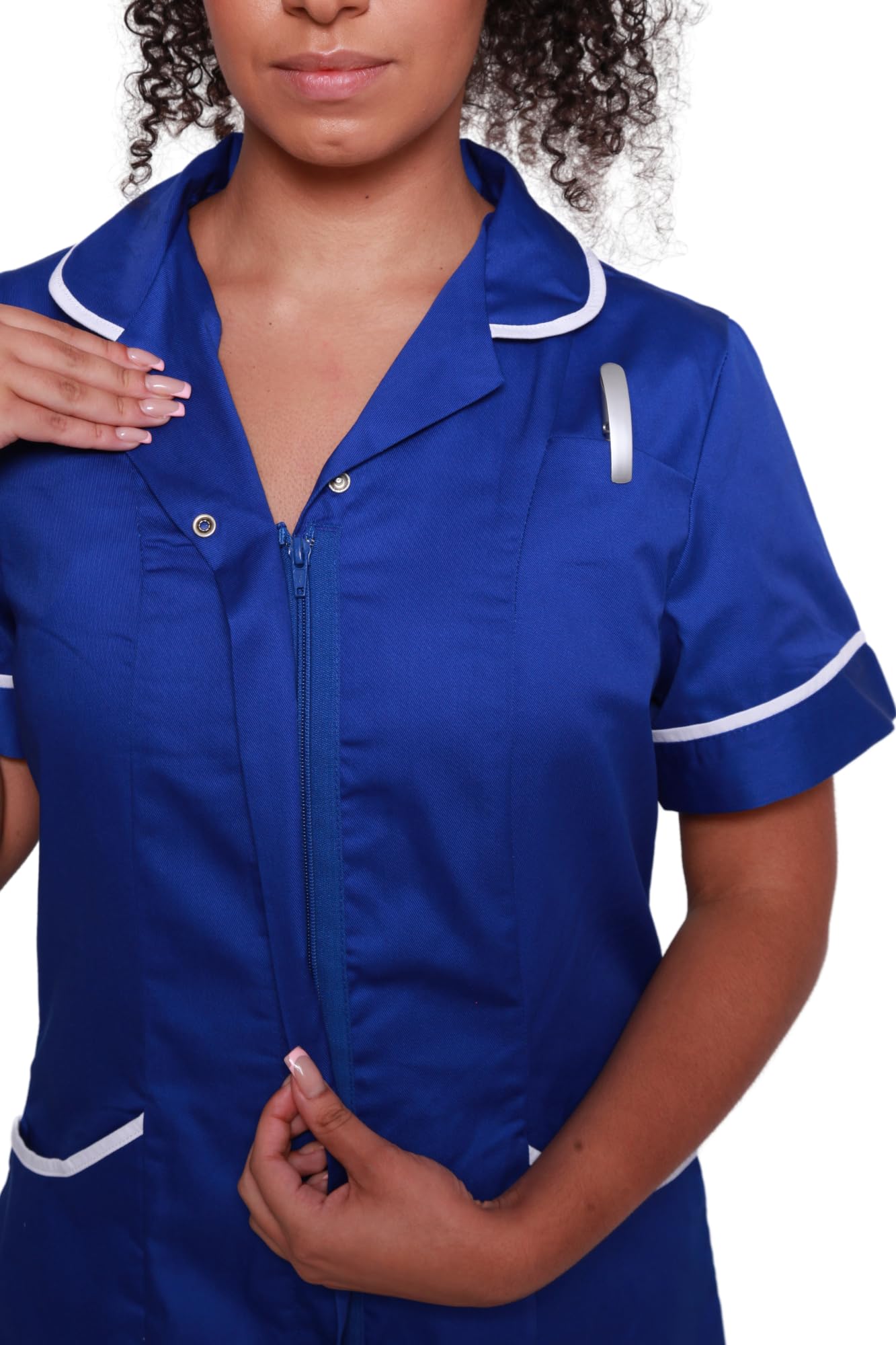 Mirabella Health and Beauty Clothing - Bata de laboratorio, Batas Trabajo, Camisa Mujer, Azul Royal Blue / White trim 52