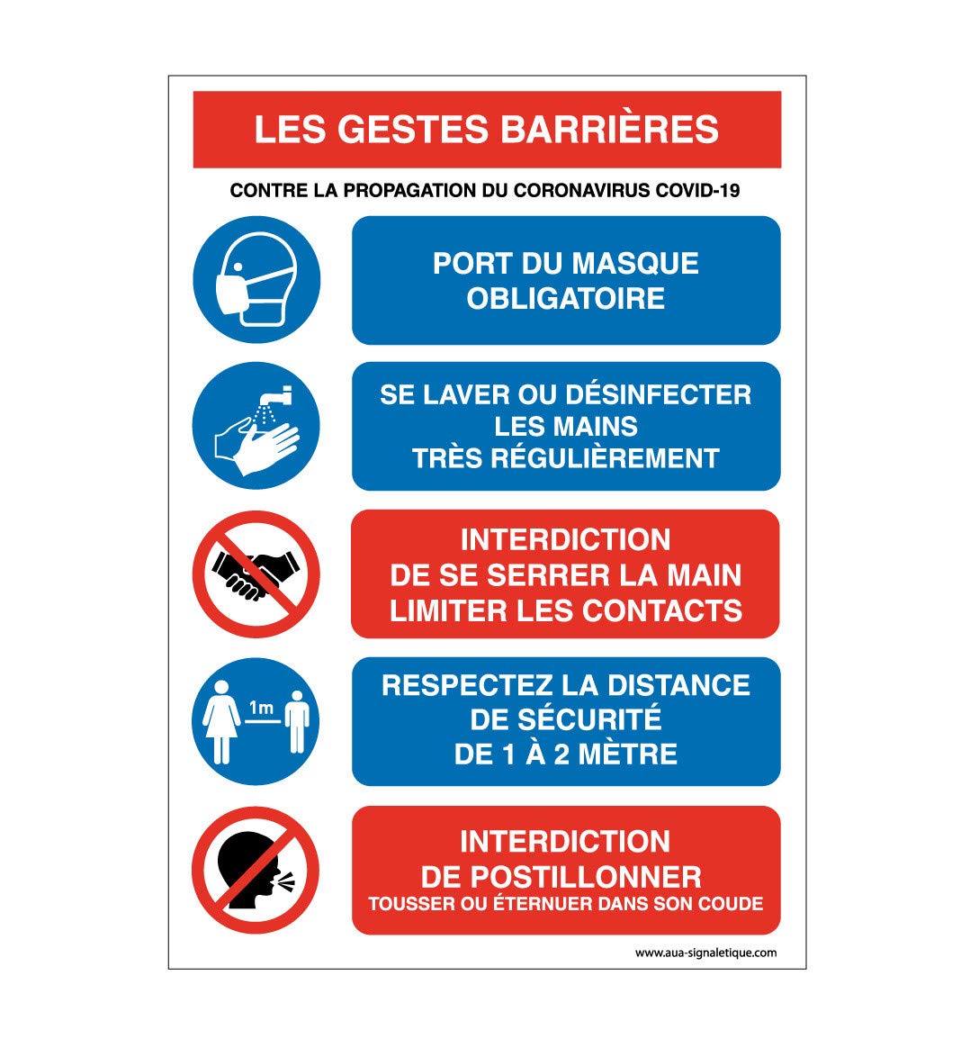 Aua Signaletique - Panneau de Signalisation : les Gestes Barrières - 150X210 Mm, Vinyl Adhésif