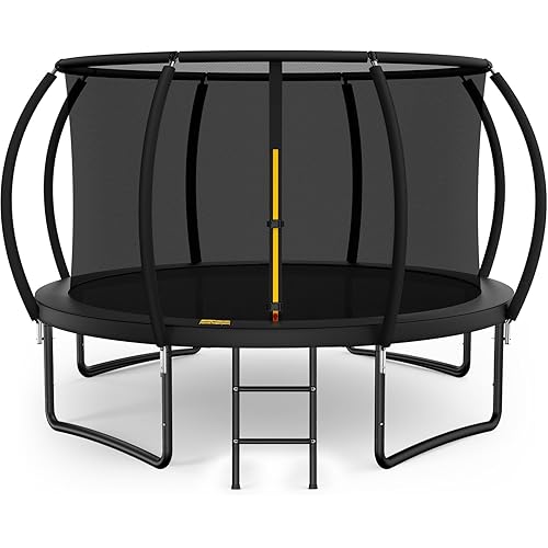 10FT 12FT 14FT 15FT 16FT Outdoor Trampoline with Enclosure Net, Heavy Duty Yard Trampolines, ASTM Approval Recreational Trampolines for Kids and Adults
