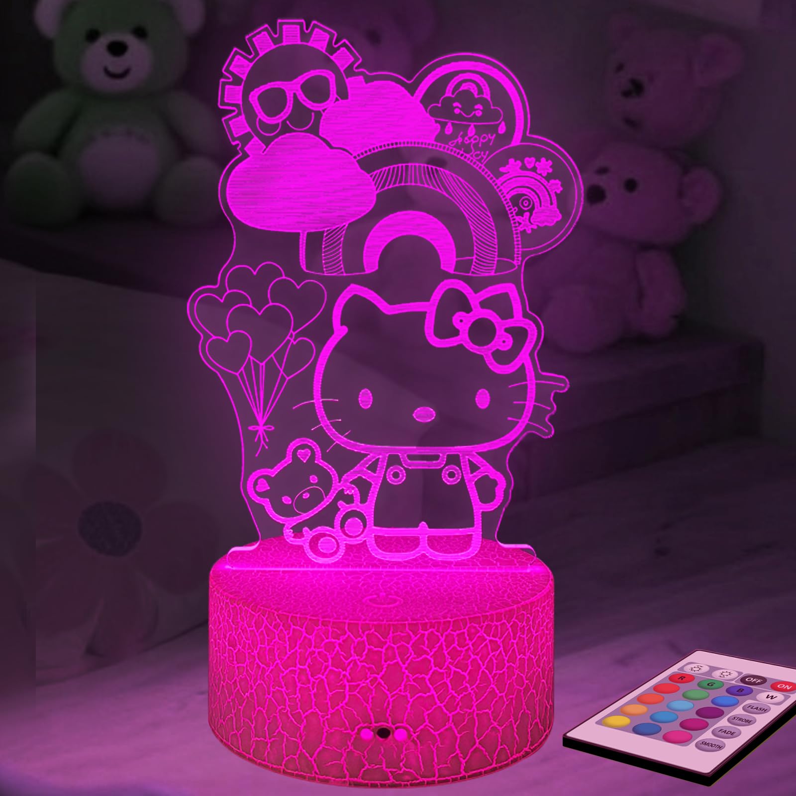 COBIKU Kitty Night Light for Kids, Kitty Lamp Girl Cute Led Cat Night Light 16 Colors Dimmable Kitty Decor Lamp with Remote & Luminous Base, Bedroom