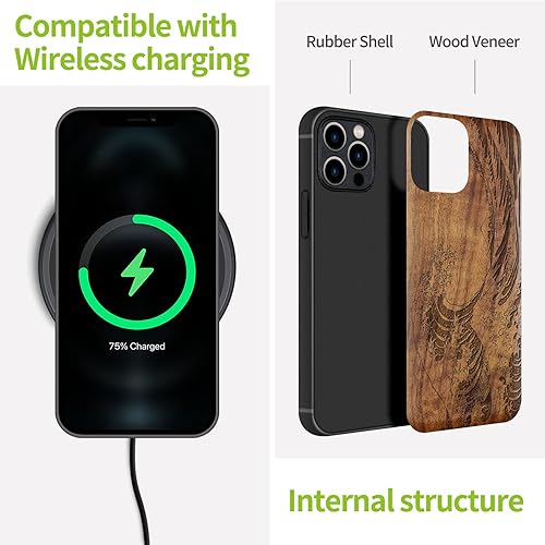 Miniatura 70 de Carveit Funda magnética de madera para iPhone 12 Pro [madera natural y TPU suave] a prueba de golpes, funda de madera única y elegante compatible