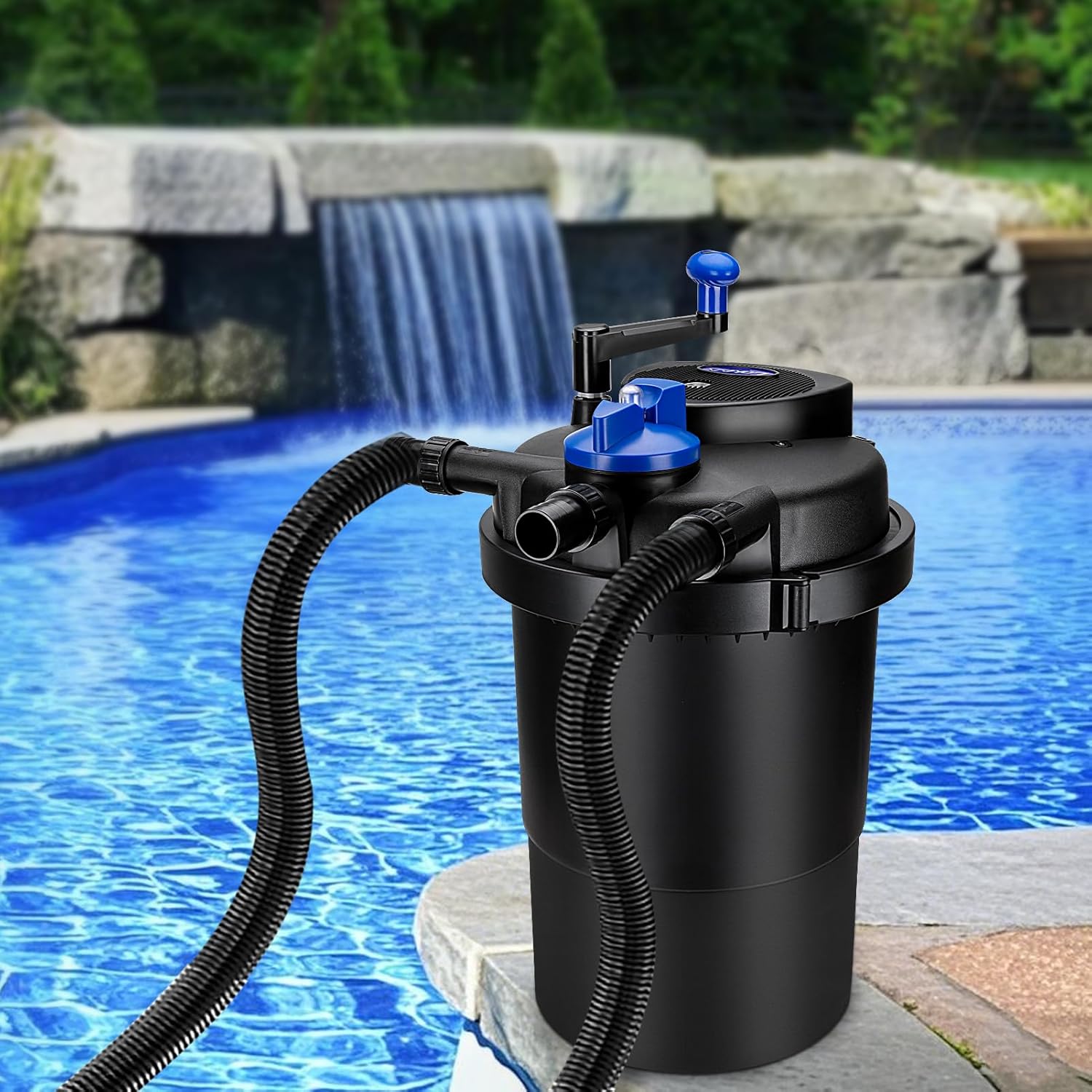 Pressure Biological Pond Filter,1840 GPH Pond Filter with 15W Light,7000L Bio Pressurized Pond Filter for Outdoor Pond Koi Fish Garden Pond Pool