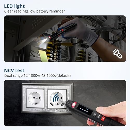 Miniatura 5 de Multímetro inteligente 3 en 1 con probador de voltaje sin contacto Pluma y medidor de secuencia de fase TRMS 6000 cuentas de identificación