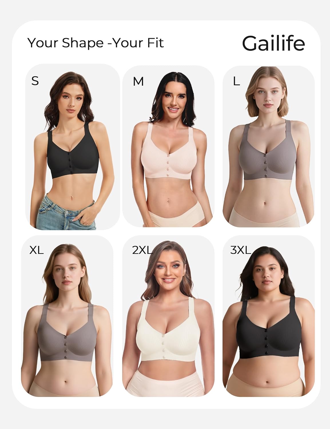 Gailife V Neck Jelly Front Closure Bras for Women Wireless Full Coverage Mastectomy Bralettes Seamless Everyday Bra - Image 6