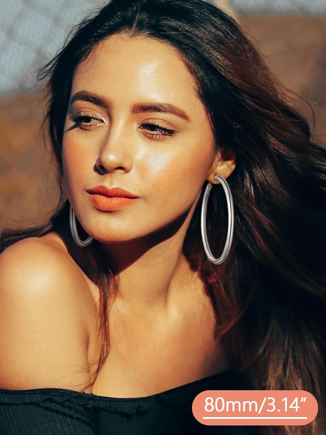 FaithHeart Chunky Hoop Earrings for Women, Silver/Black/14K Gold Plated Stainless Steel Earrings 5mm Thick Hollow Tube Hoops Hypoallergenic Lightweight Earring 20/30/40/50/60/70/80mm - Image 2