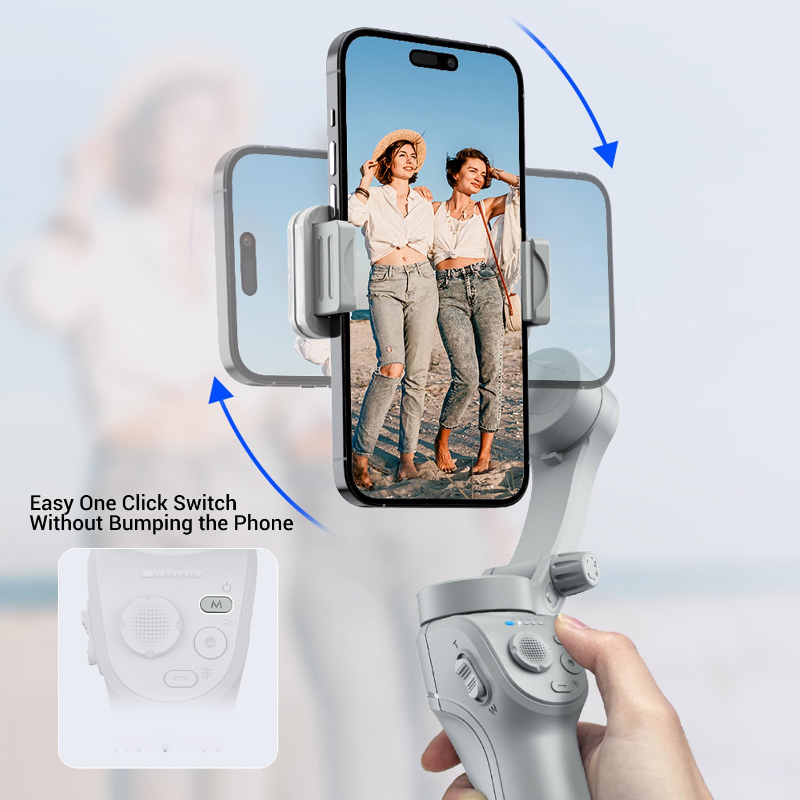 Stabilizzatore per Telefono a 3 Assi, Selfie Stick Bluetooth con Rilevamento Oggetti Viso AI e Batteria da 3600 MAh, per la Registrazione Video di Smartphone Android