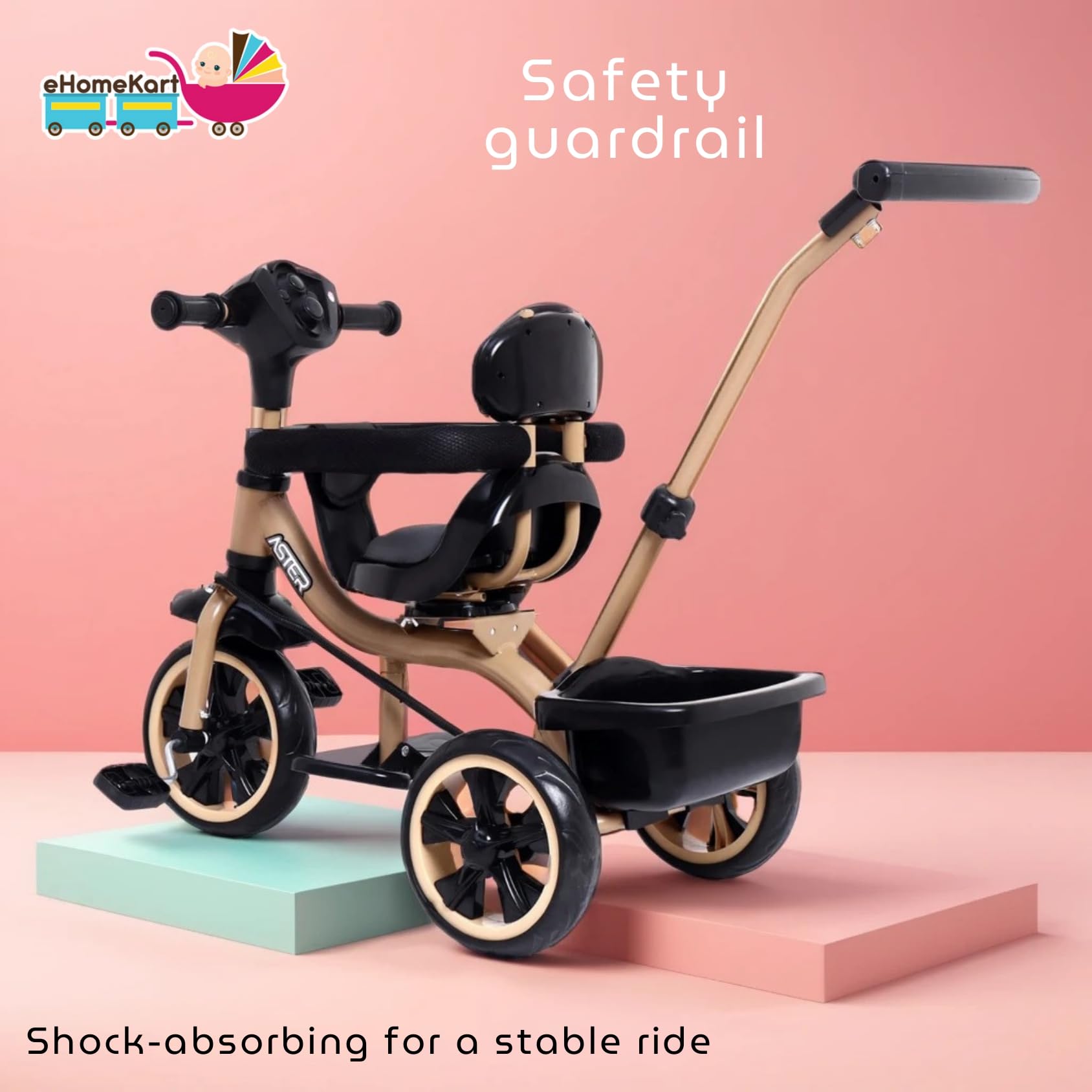 Fun Ride Kids Aster Tricycle with 360 Rotatable Seat, Parental Control Handle for 1.5 to 5 Years - Musical Trike for Kids with Safety Handle for Boys and Girls (Beige) 3