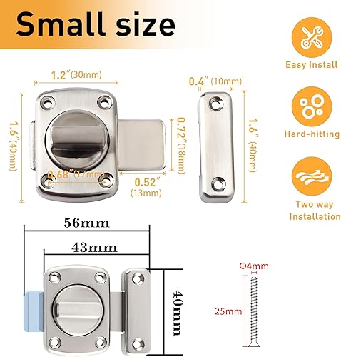 Miniatura 2 de Alise Cerradura de cerrojo deslizante de perno de bloqueo,Hardware de puerta de doble cara de seguridad,MS110U-LS acabado cepillado