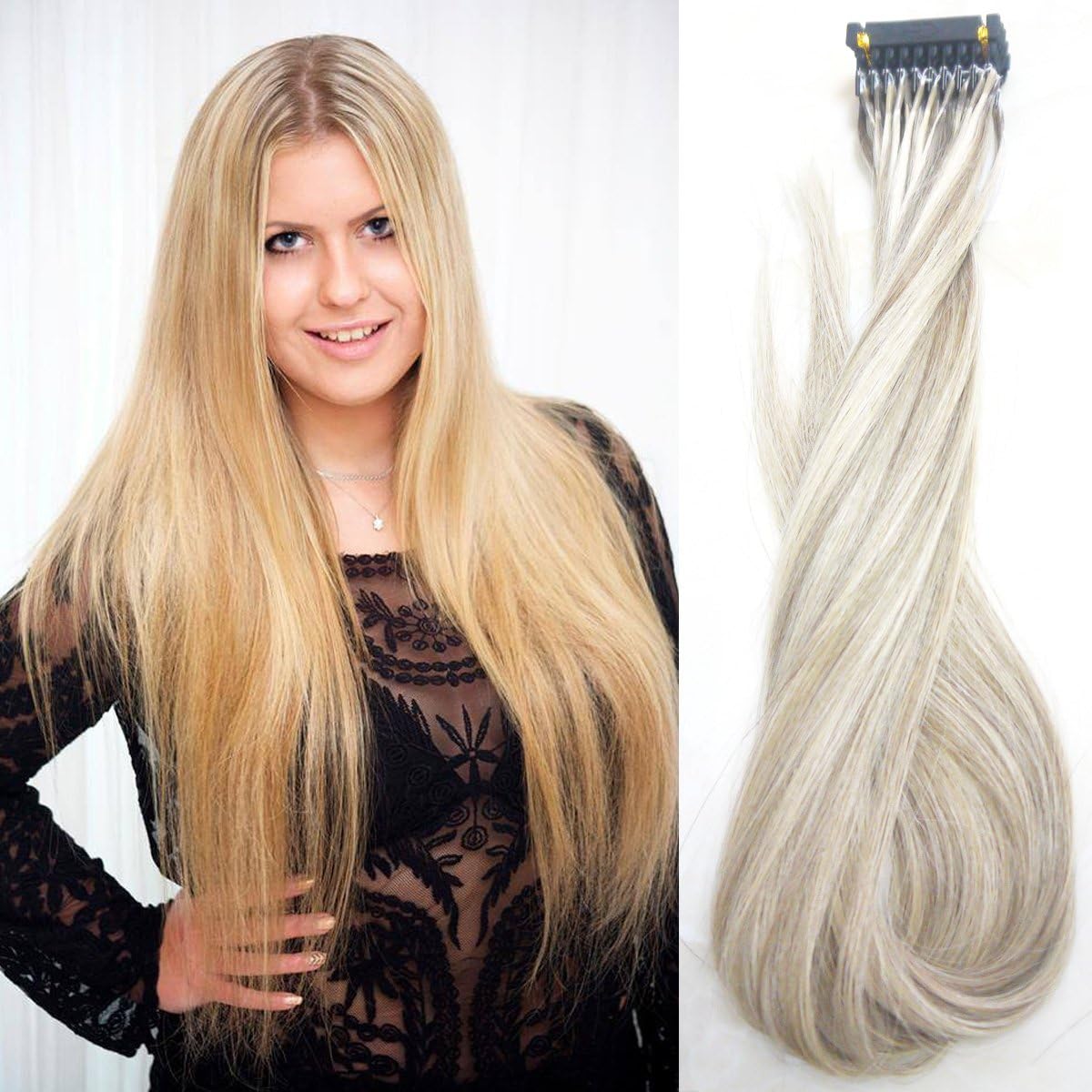 6D Hair Extensions the Best Hair Extensions in the World 20'' #12 Highlight with #613 6D High End Connection Technology Human Extension Hair a Nicer Experience to Wear Hair Extensions