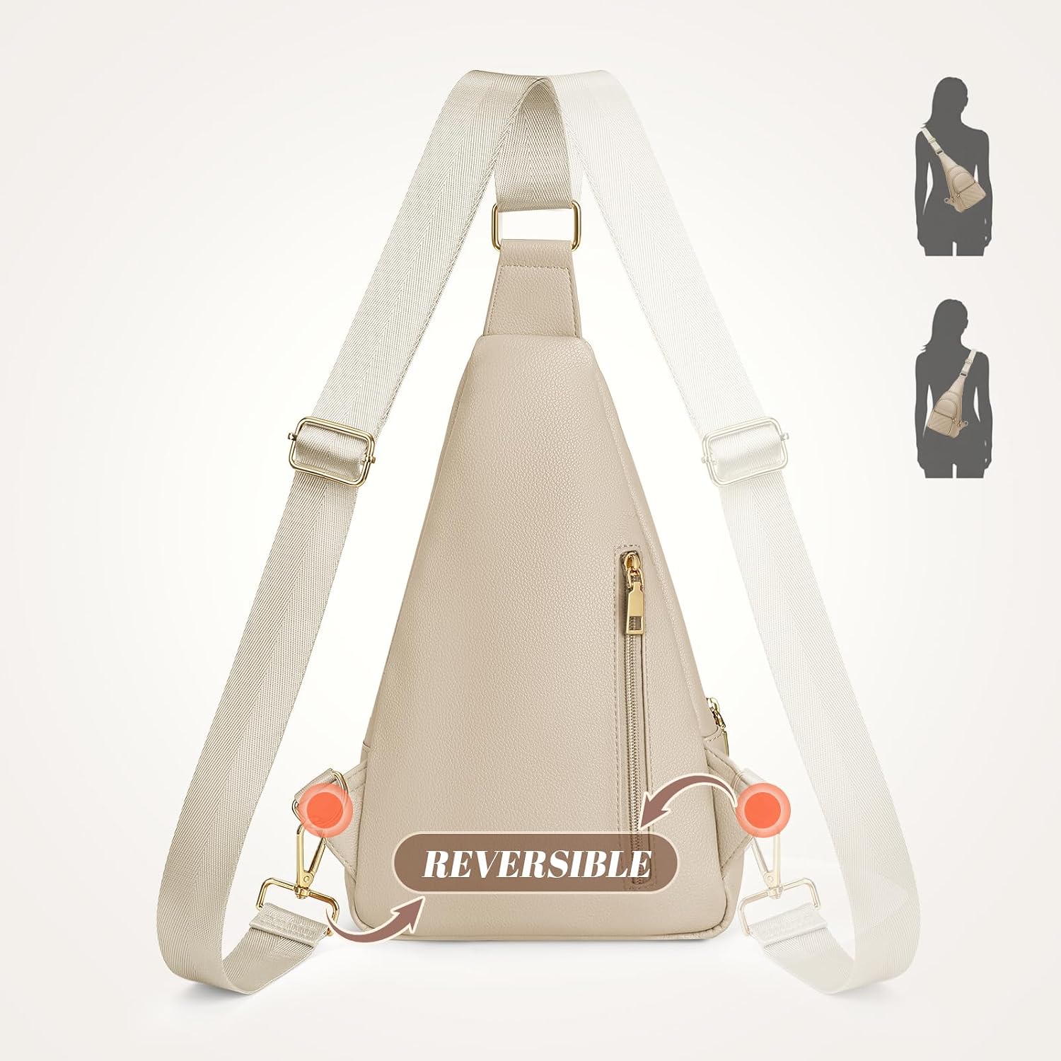 JASGOOD Women Anti-theft Crossbody Sling Bag, Leather Chest Bag Sling Backpack for Fashion Travel,Light Khaki