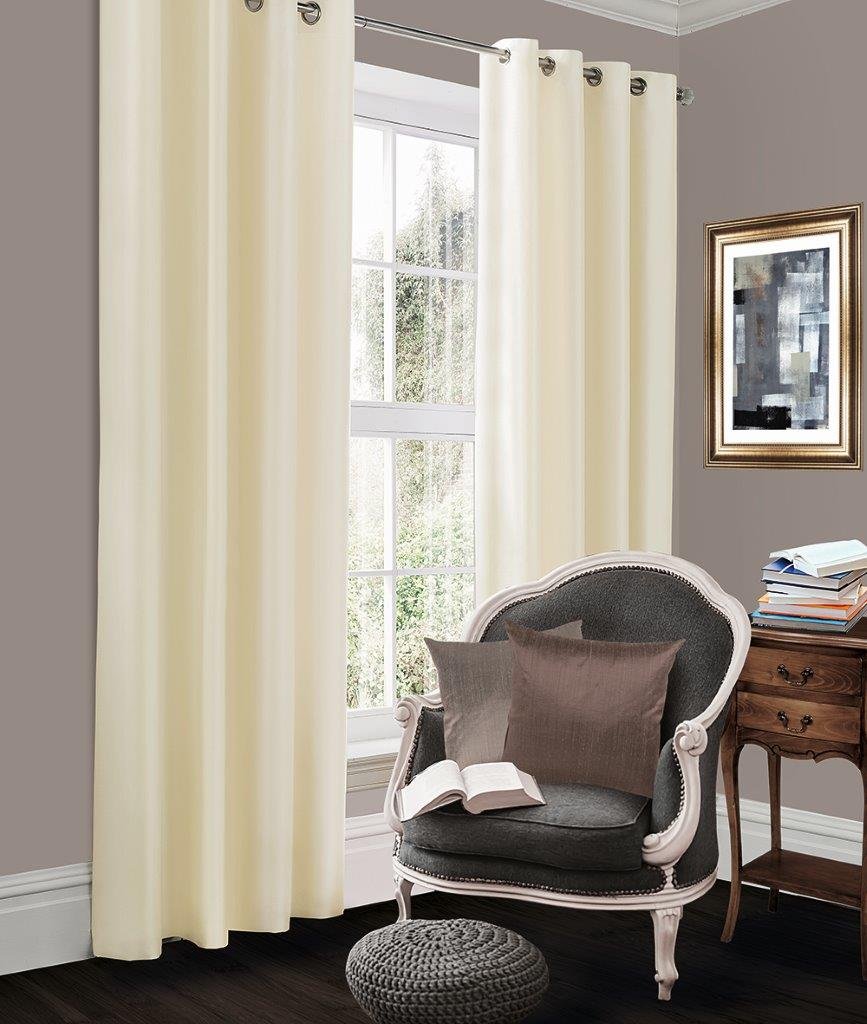 Artistic Fashionista* New Super Soft Solar Thermal Insulated BLACKOUT Eyelet Ring Top Curtains with TieBacks - Energy Saving Curtains (Cream, 66x90 Inches)