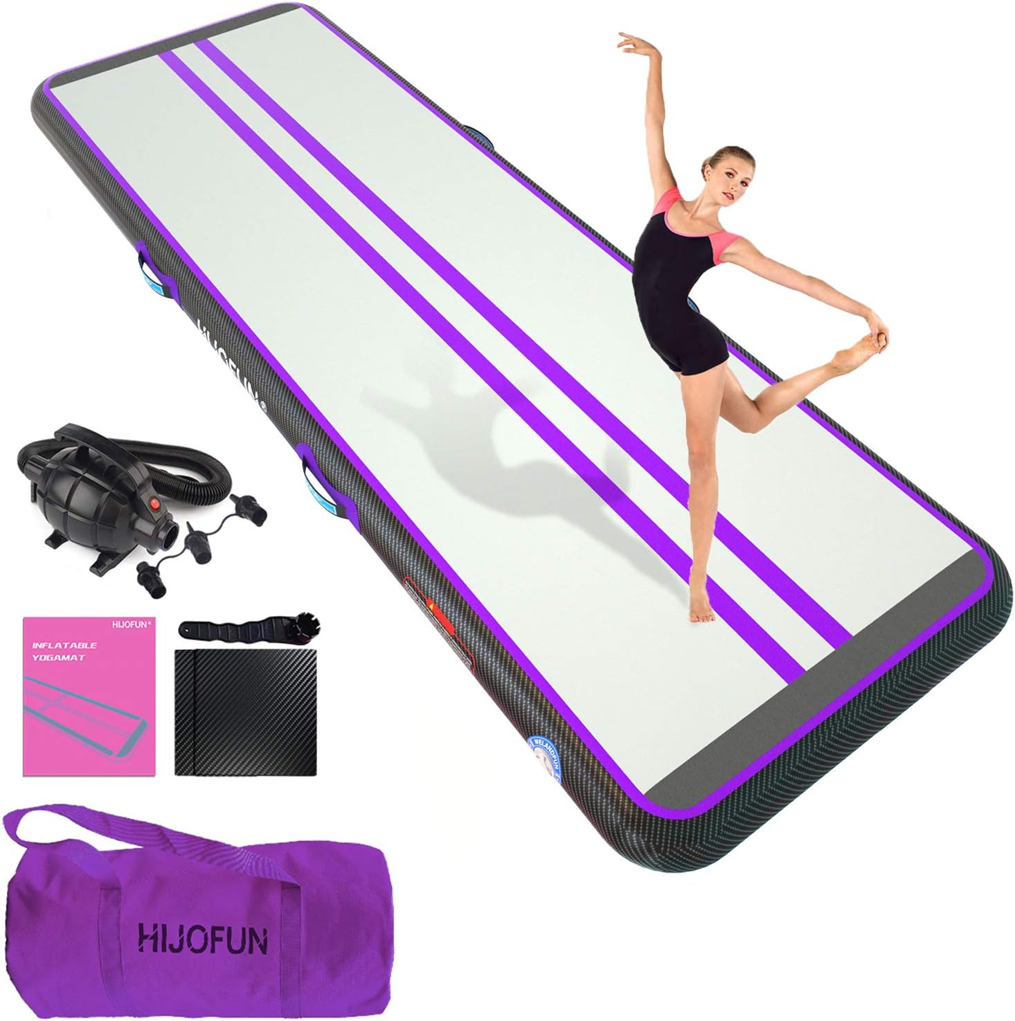 HIJOFUNAir Floor Mat 3/4/5/6M Tumbling Mat Inflatable Gymnastics Mat Thick 10cm/20cm with Pump for Youth/Adults