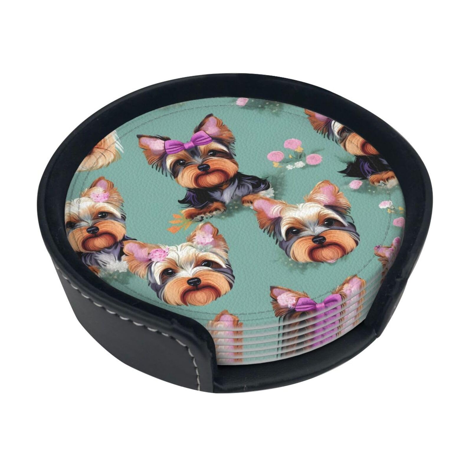 Dessous de verre Yorkie floral anti-tache en polyuréthane pour protéger vos meubles en bois