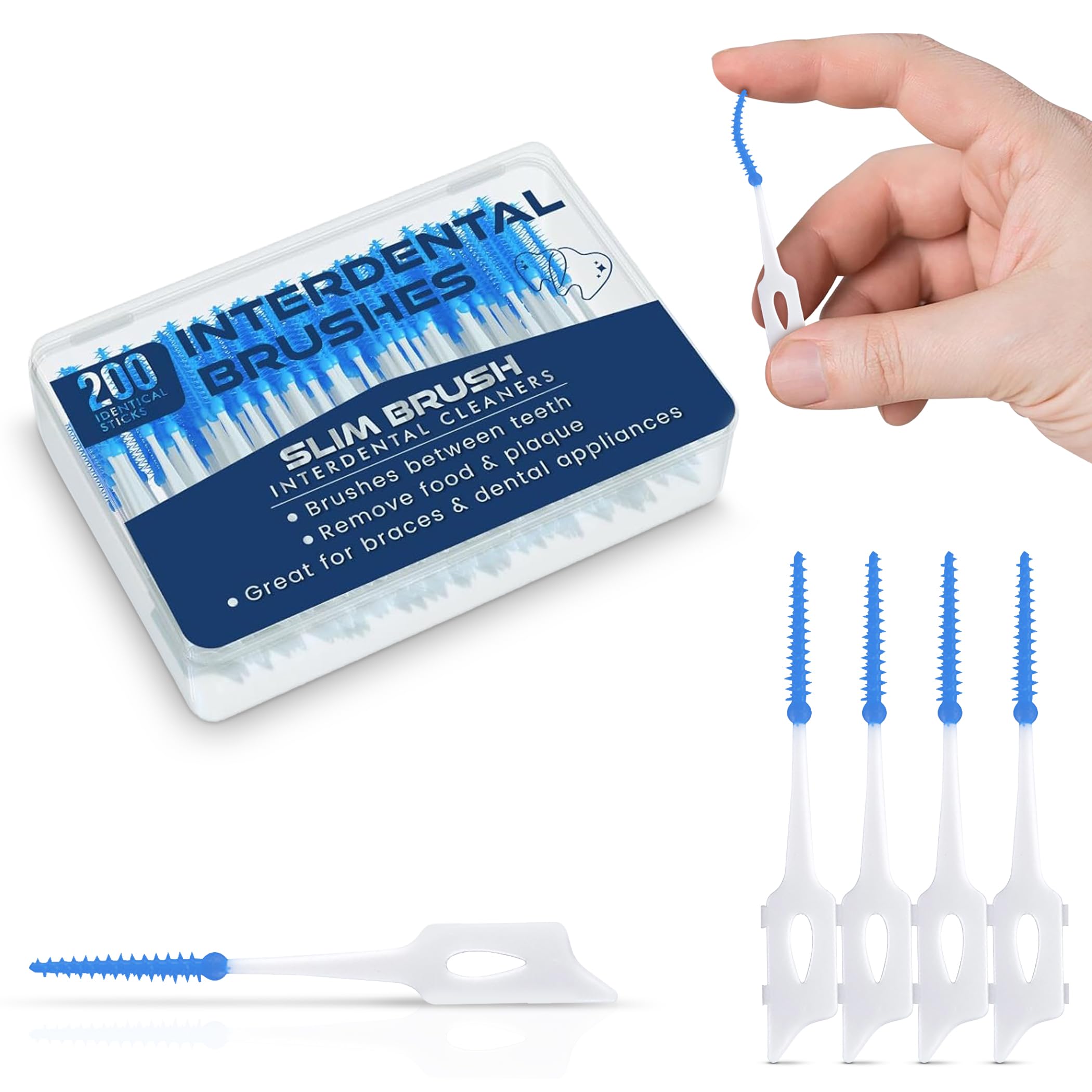 200-Count Silicone Interdental Brushes: Blue Dental Picks for Braces and Oral Cleaning | Floss Sticks Dental | Dental Brushes | Floss Brushes | Dental Tooth Picks Sticks Plastic