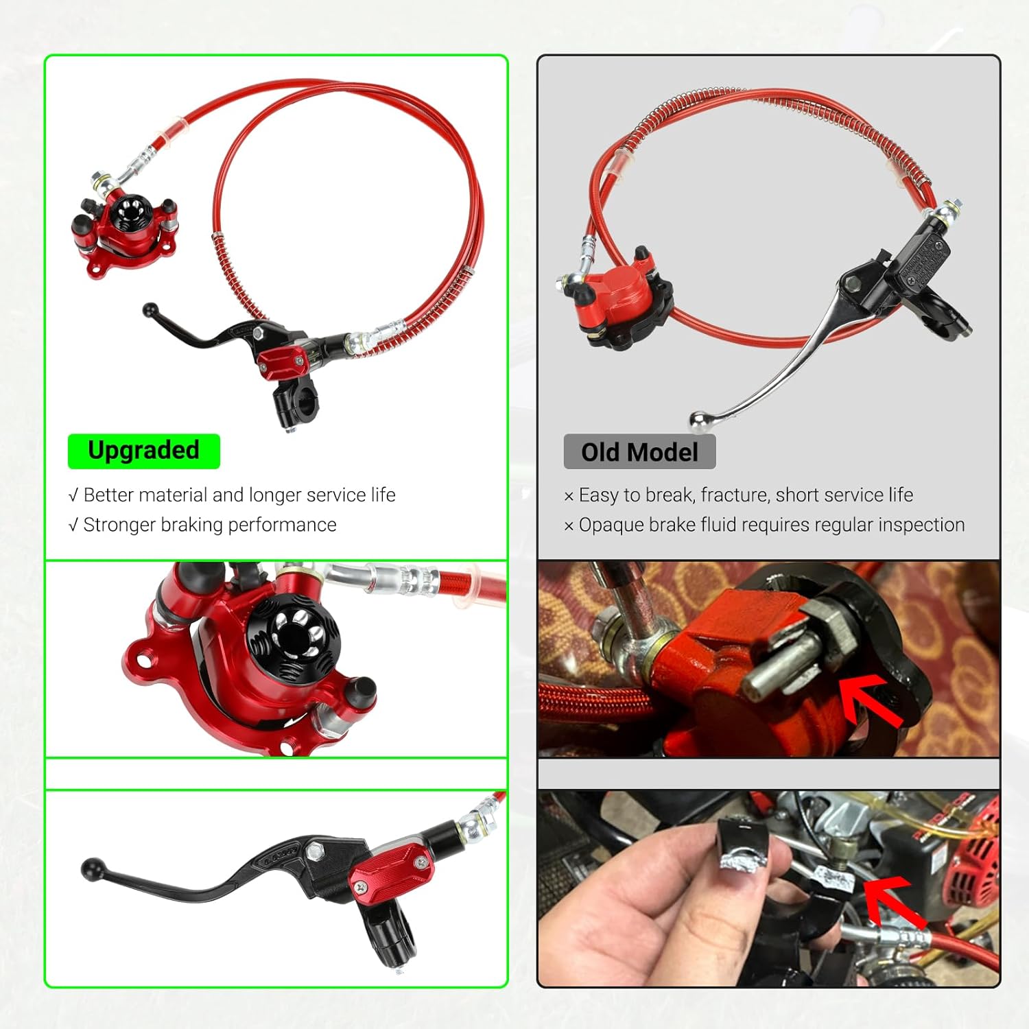 Upgraded Mini Bike Hydraulic Brake Kit Compatible with Baja Doodle Bug DB30 Blitz Dirt Bug Racer Predator 79cc 97cc 212cc 2.8hp 3.0hp Engine Minibike Parts with Pads (Red)