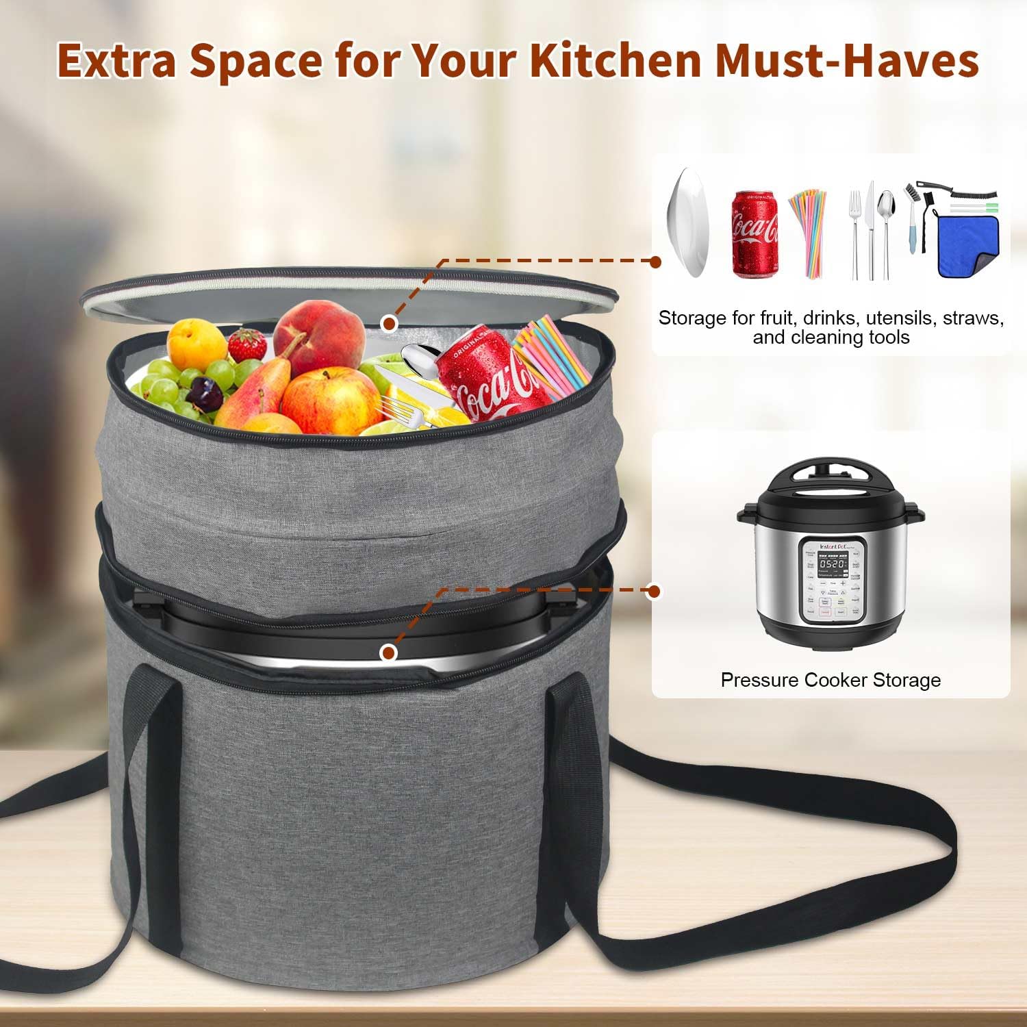Carrying Bag for Instant Pot 3-6 Quart Pressure Cooker, 2 Layer Insulated Travel Case with Easy-Clean Lining,Thick Padded for Protection, Accessories for Instant Pot Pressure Cooker (Gray)