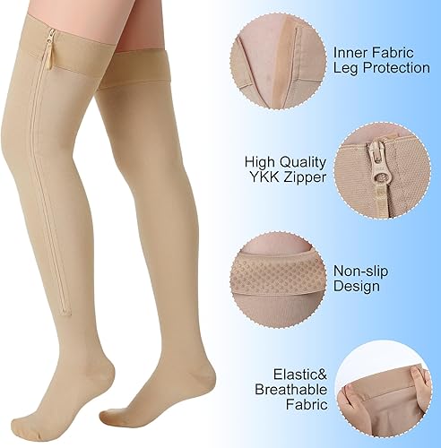 Miniatura 4 de Calcetines de compresión con cremallera alta para el muslo de 20-30 mmHg, medias de compresión con cremallera hasta el muslo para mujeres y hombres,
