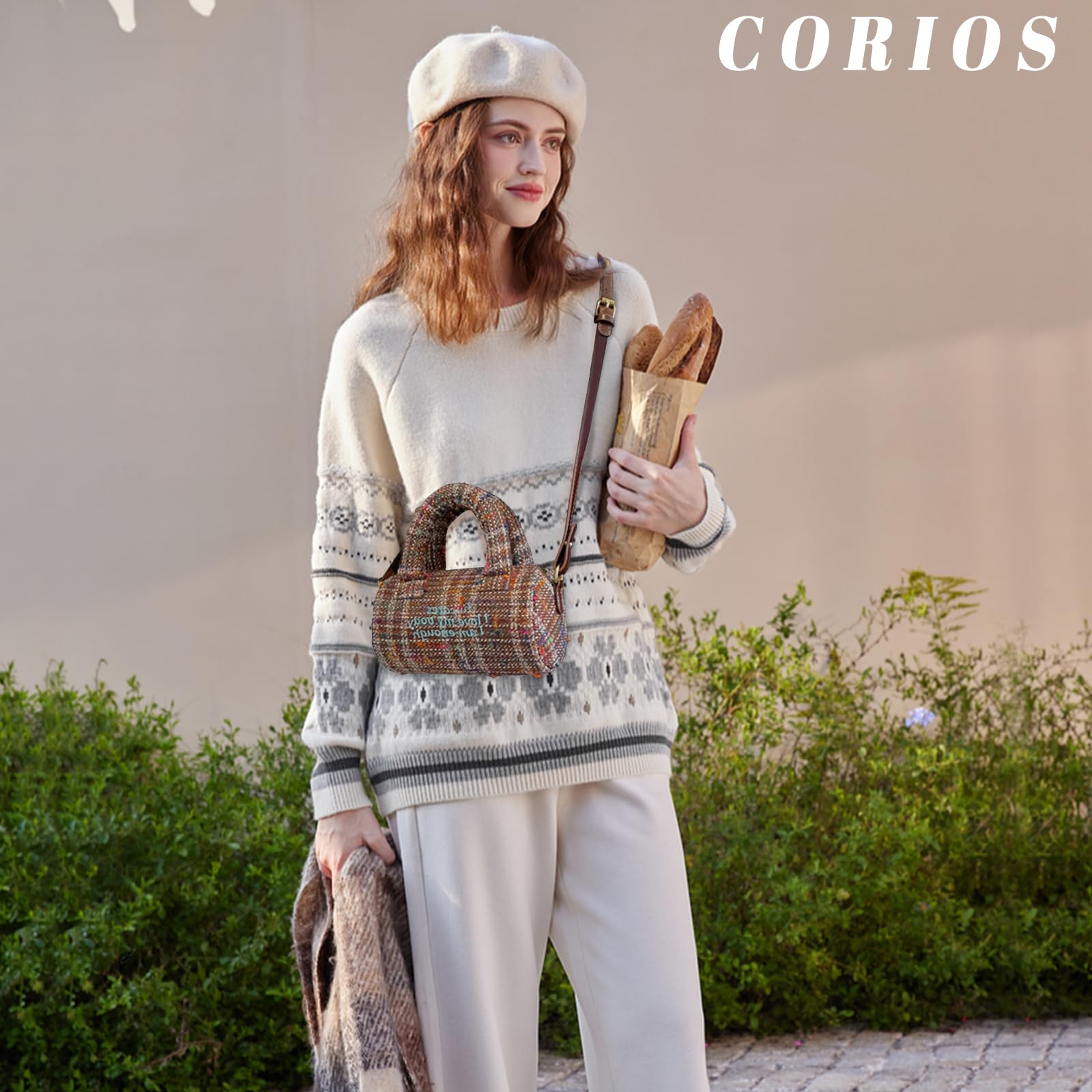 Bolso Bandolera para Mujer Bolso de Mano de Lona Bolsos Cilíndricos Media Bolsa Shopper Ligero Bolso de Hombro Bolsos Cruzados Retro Bolso Tote para Viajes Trabajo Citas Compras Café