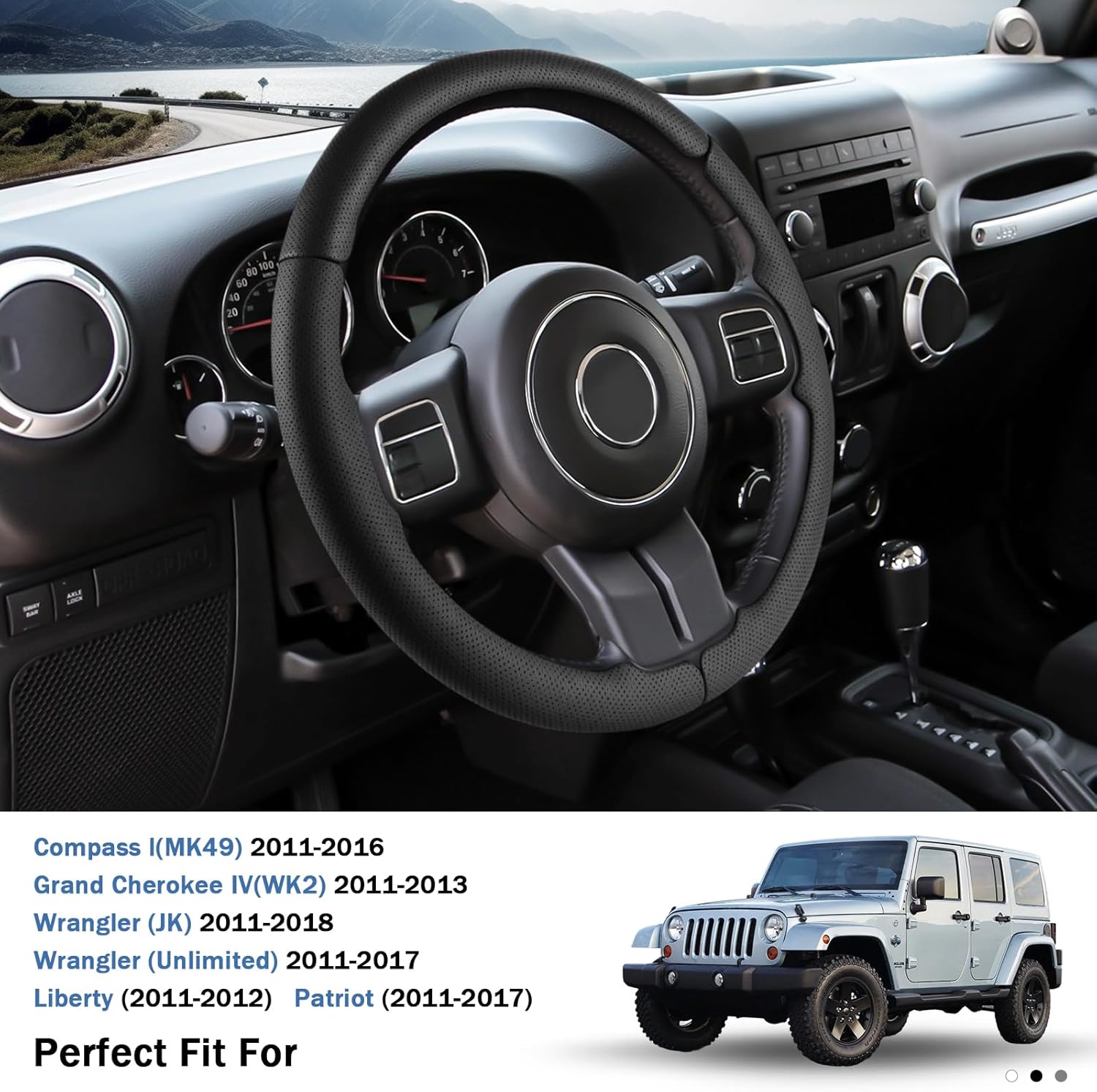 Steering Wheel Covers for Wrangler (JK 2011-2018/Unlimited 2011-2017), Steering Wheel Cover for Jeep Grand Cherokee IV(WK2 2011-2013) Compass I(MK49 2011-2016) Patriot(2011-2017) Liberty(2011-2012)