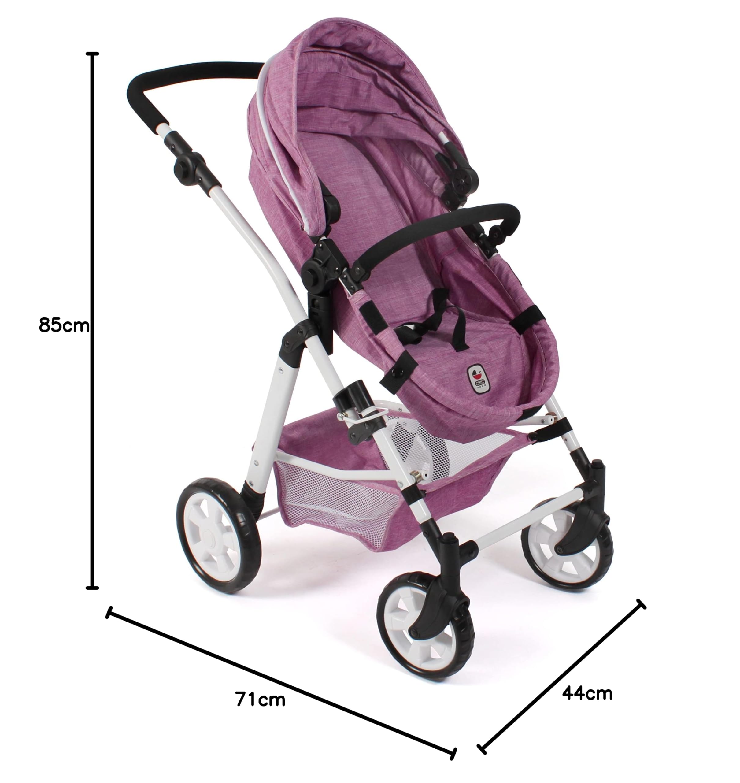 Bayer Chic 2000 Nele Passeggino Combinato 2 in 1 per Bambole, Rosa, per Bambini dai 3 agli 8 Anni, Navicella Trasformabile, Adatto per Bambole fino a 50 cm