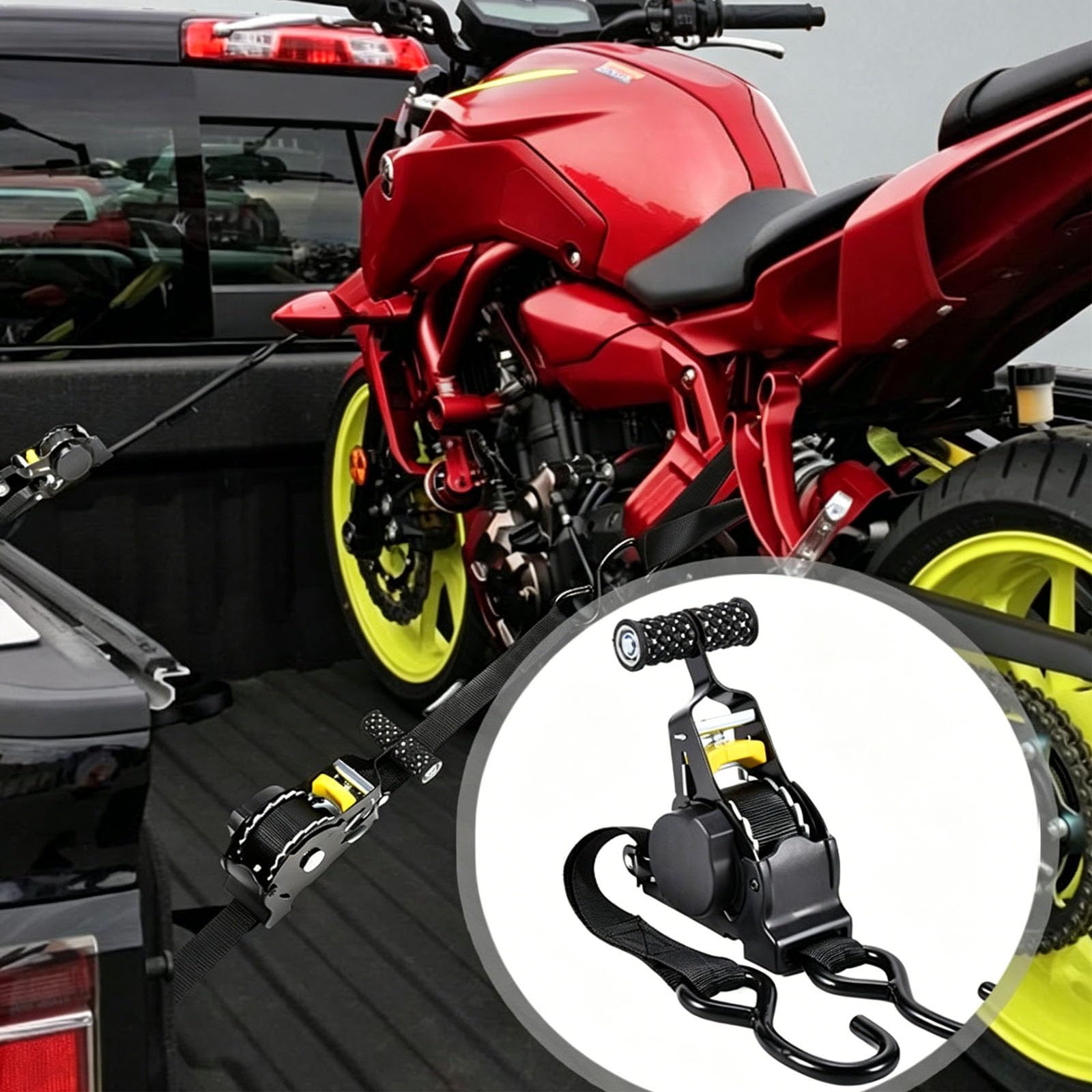Confezione da 4 cinghie di ancoraggio automatiche, 2,5 cm x 3,3 m, con gancio a S, auto-avvolgente, carico di rottura 680 kg, cinghie di ancoraggio pesanti per auto, moto, furgoni, camion