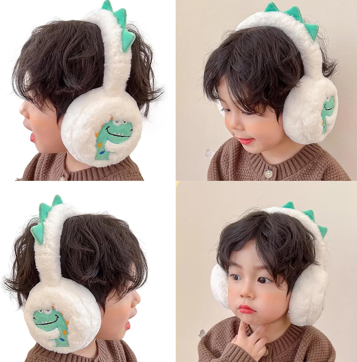Dinosaur Plush Earmuffs Cartoon Pattern Ear Warmers Warm Winter Ear Protecting for Cold Weather