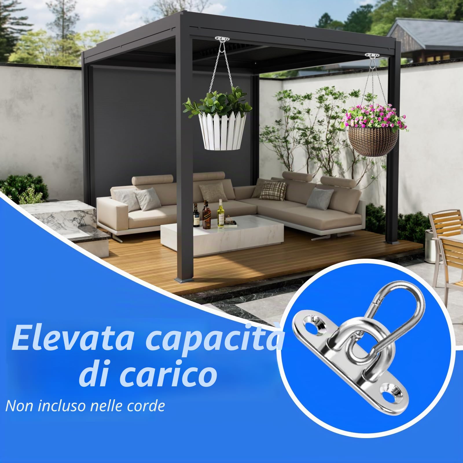 Gancio per Soffitto, Placca Occhiello in 304 Acciaio Inossidabile, Ganci da Parete Per Fissaggio a Parete, Kit di Ancoraggio per Corda, Appendini da Parete per Swing, Amaca, Aerial Yoga e Parasole