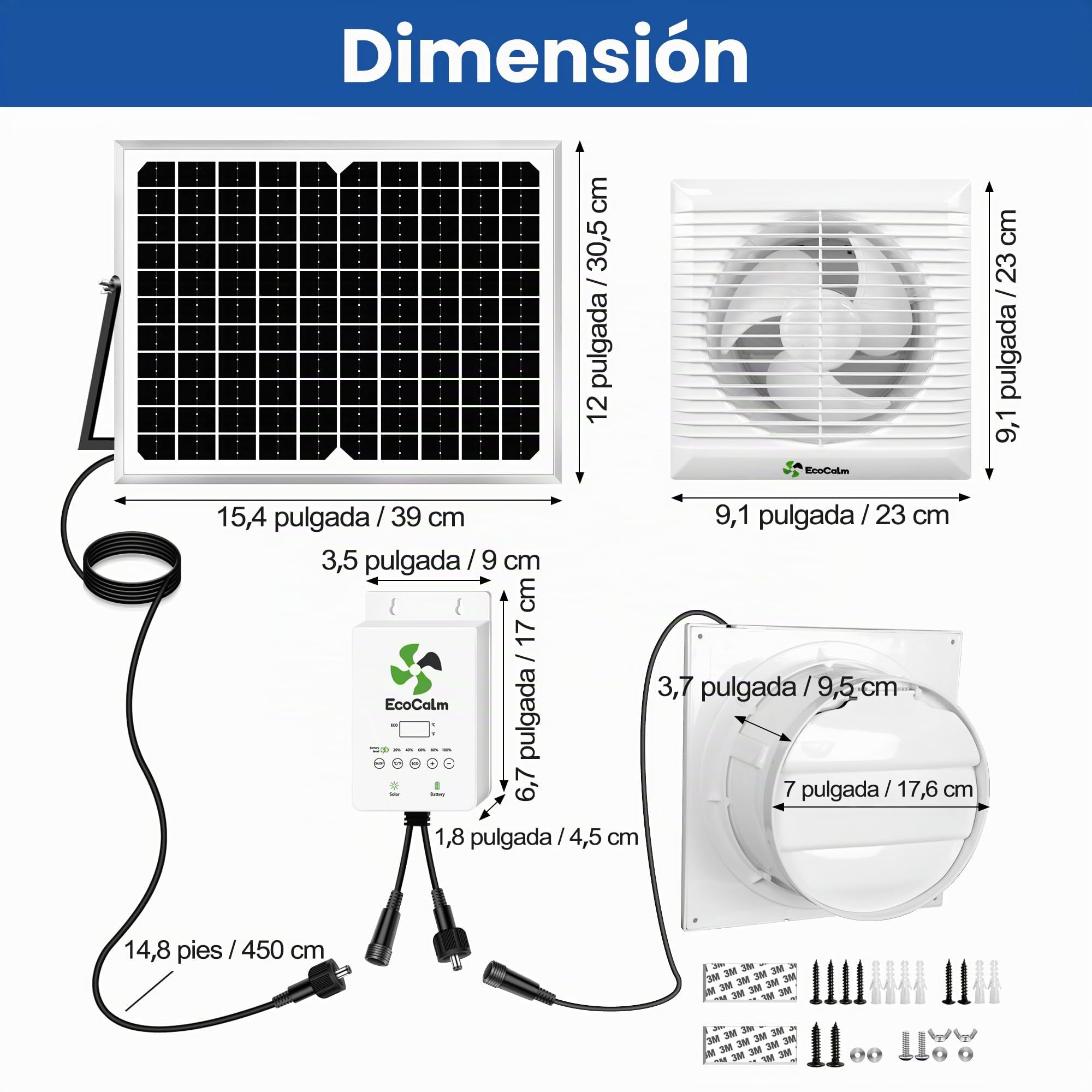 Ventilador Exterior solar Ventilador Impermeable 200mm con Placa y Cable Solar 4,5M para Caseta Jardin, Invernadero, Gallinero