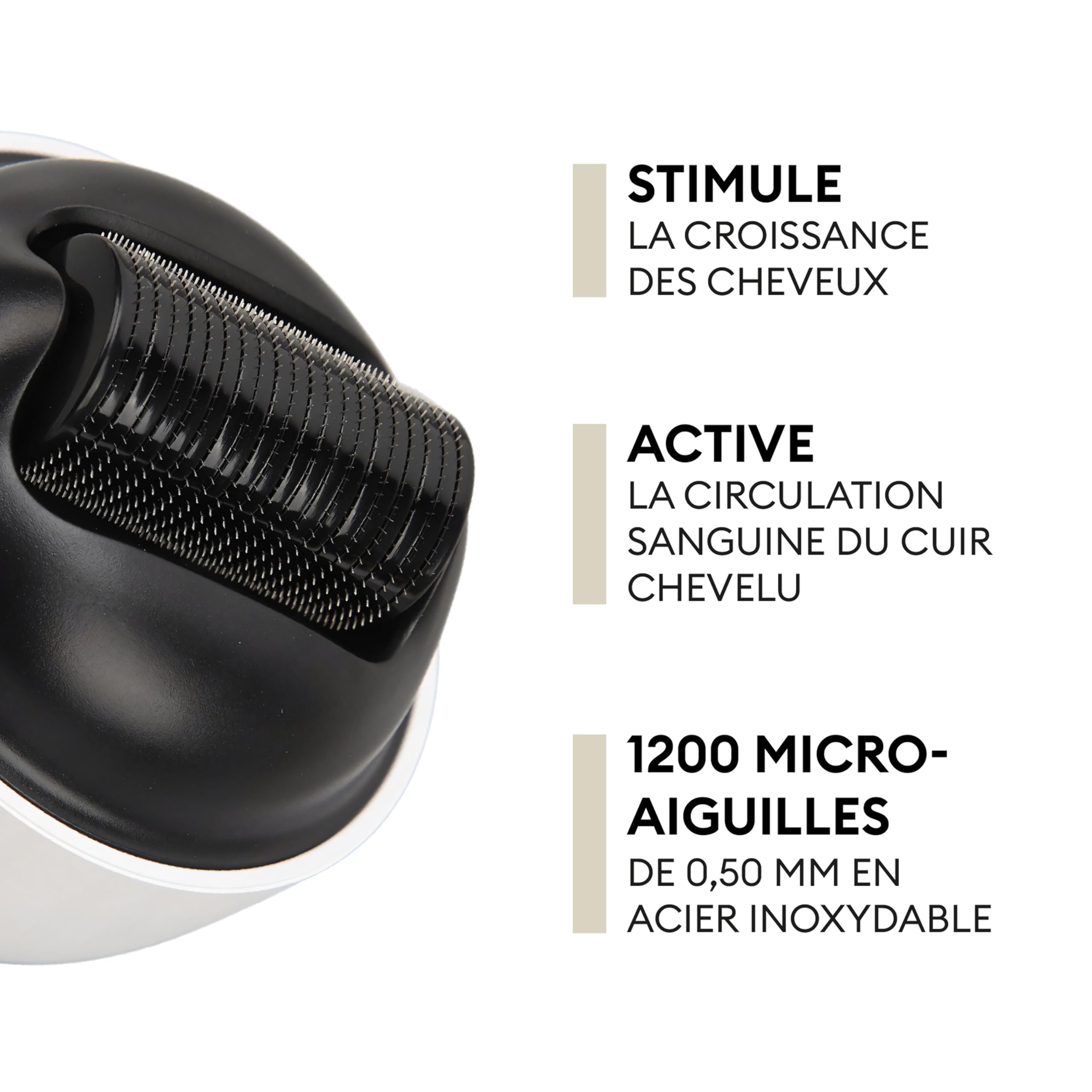 OMA & ME Derma Roller 0.5 mm - Stimule la Pousse des Cheveux Naturellement, Favorise la Croissance du Cuir Chevelu - Microneedling 1200 Micro-Aiguilles - Soin, Routine Capillaire Anti-Chute
