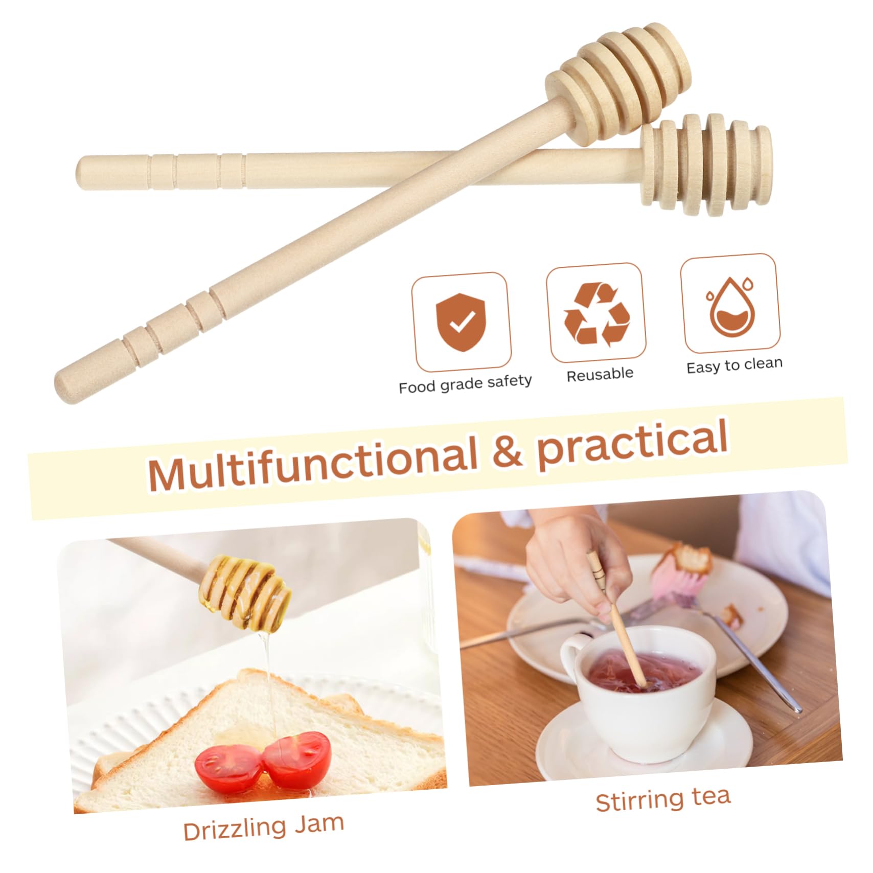 Cabilock Easy to Use Honey Stirrer Rods 3pcs Wooden Sticks for Tea Coffee Jam Mixing