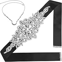 CoFashion Black Rhinestone Bridal Belt for Wedding Dresses - Sparkly Sash Waist Belt for Bridesmaids, Prom, Formal Gowns