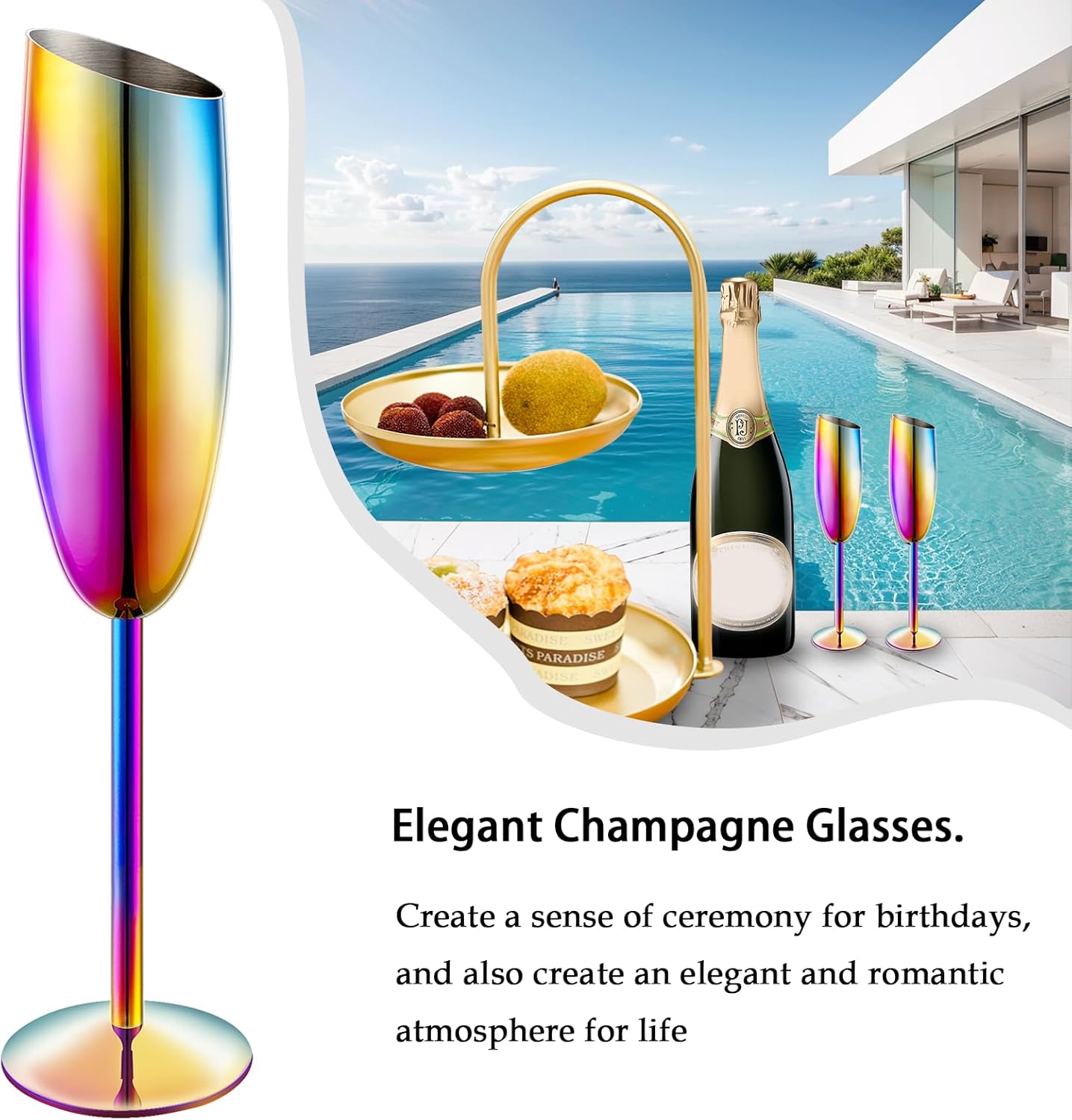 Champagne Flutes Set of 4, Premiumty Stainless Steel High Footed Champagne Glasses, 7oz Capacity,Unbreakable Slanted Champagne Glasses - Image 4