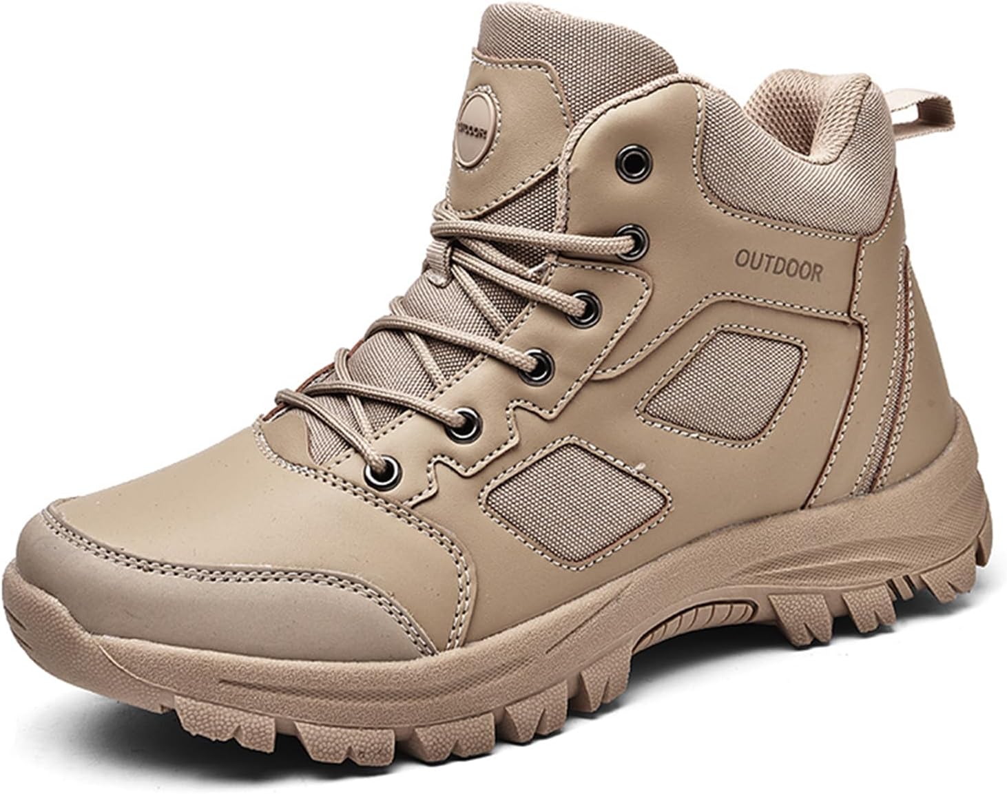 Men's Leather Mid Top Lace Up Military Tactical Boots Ankle Lightweight Non Slip Breathable For All Terrain Outdoor Activities Hiking Trekking Camping Mountaineering Backpacking Travel Hunting