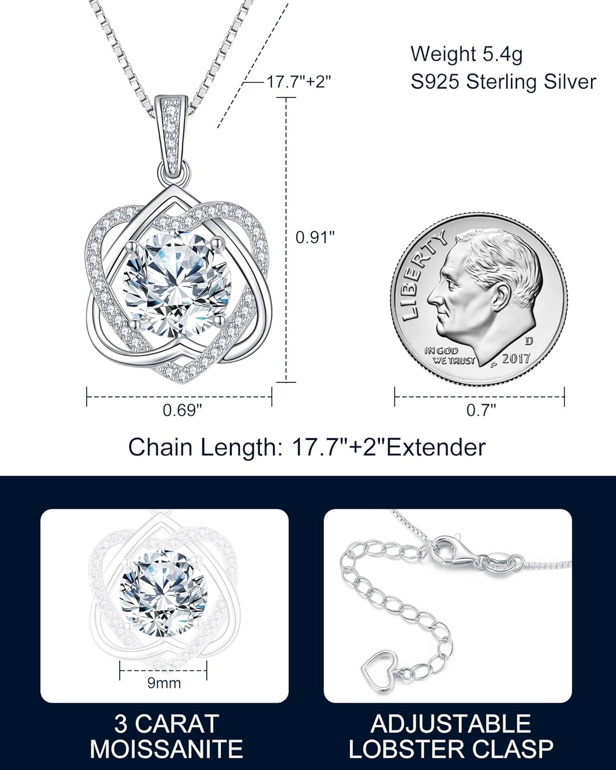 InfinityLove Heart Pendant Necklaces for Women, 2-5 Carat Moissanite Heart Necklace, Anniversary Birthday Christmas Valentine Engagements Mothers Day Jewelry for Wife Her Girlfriend Mom Daughter - Image 4