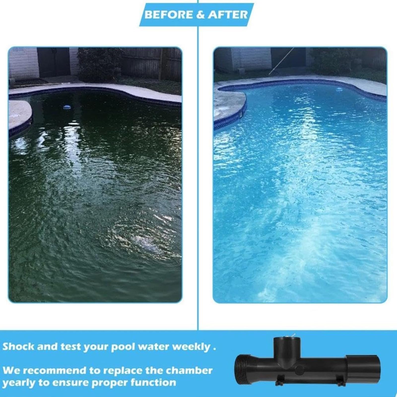 Generico Camera di Ricambio per Ionizzatore per Piscina, Tecnologia di Ionizzazione in Rame E Argento Senza Sostanze Chimiche, Tratta 40.000 Galloni di Acqua