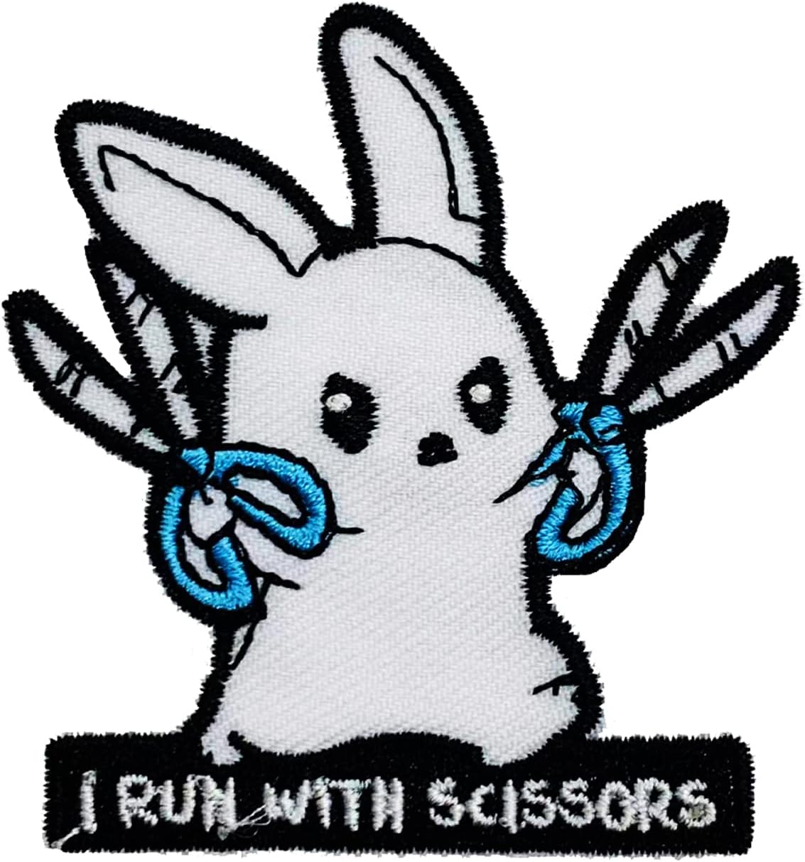 Iron On Embroidered Patch, Cute Animal Patch Rabbit Holding Scissor - Appliable to Badge Iron On Sew On Emblem Patch DIY Accessories Perfect for Jackets, Clothes, Hats & Jeans