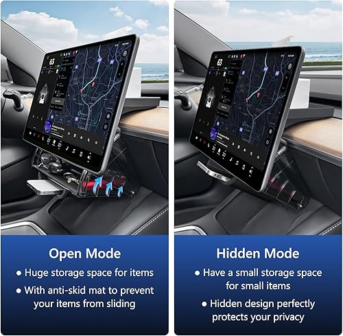 Miniatura 5 de Organizador de almacenamiento oculto debajo de la pantalla compatible con Tesla Model Y 2024-2020 (no Juniper)Model 3 2023-2017 Accesorios Negro (no