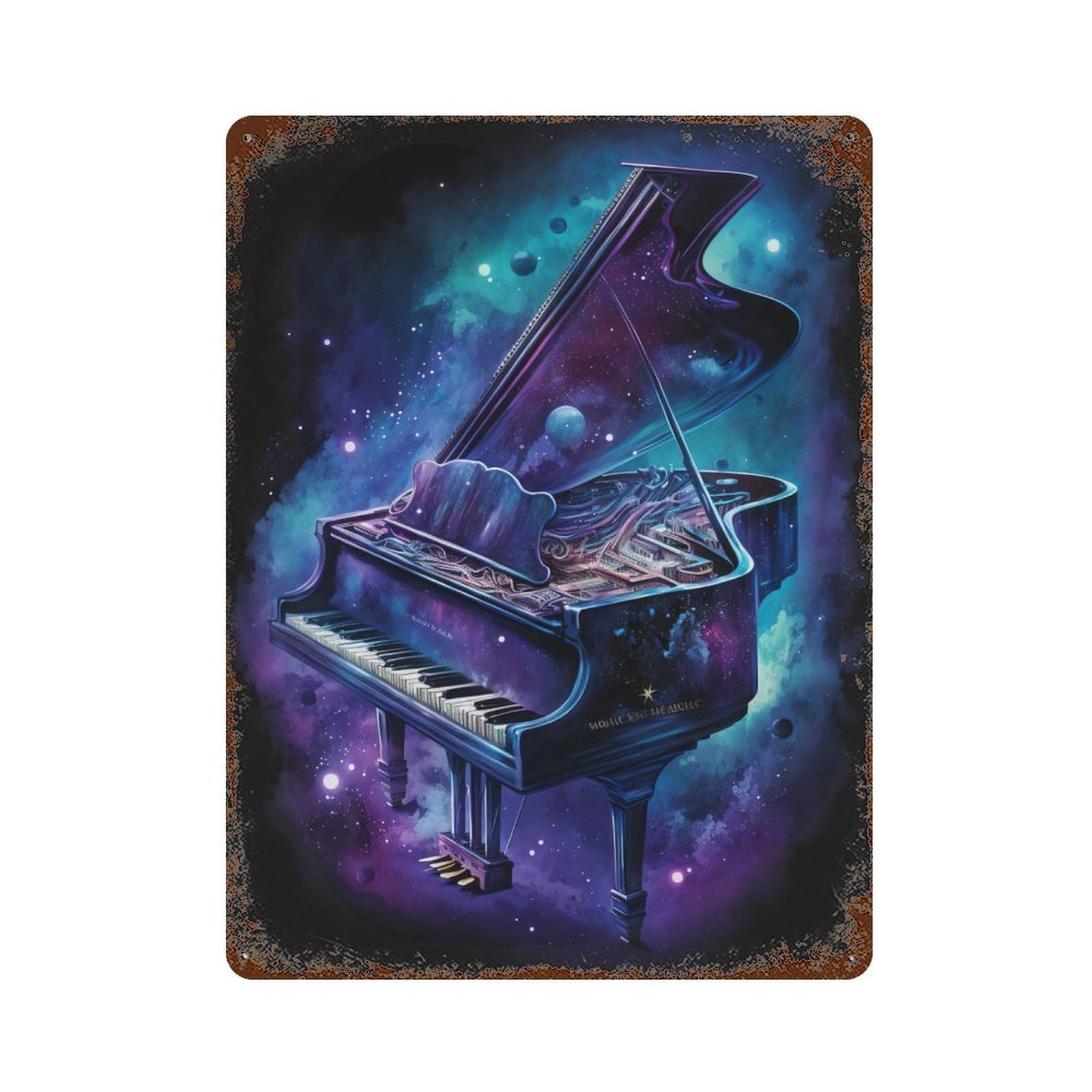 Cosmic Piano Keys 15.7"x11.8" Decorative Tin Sign, Retro Wall Decor for Bistro, Counter And Cafe Decor